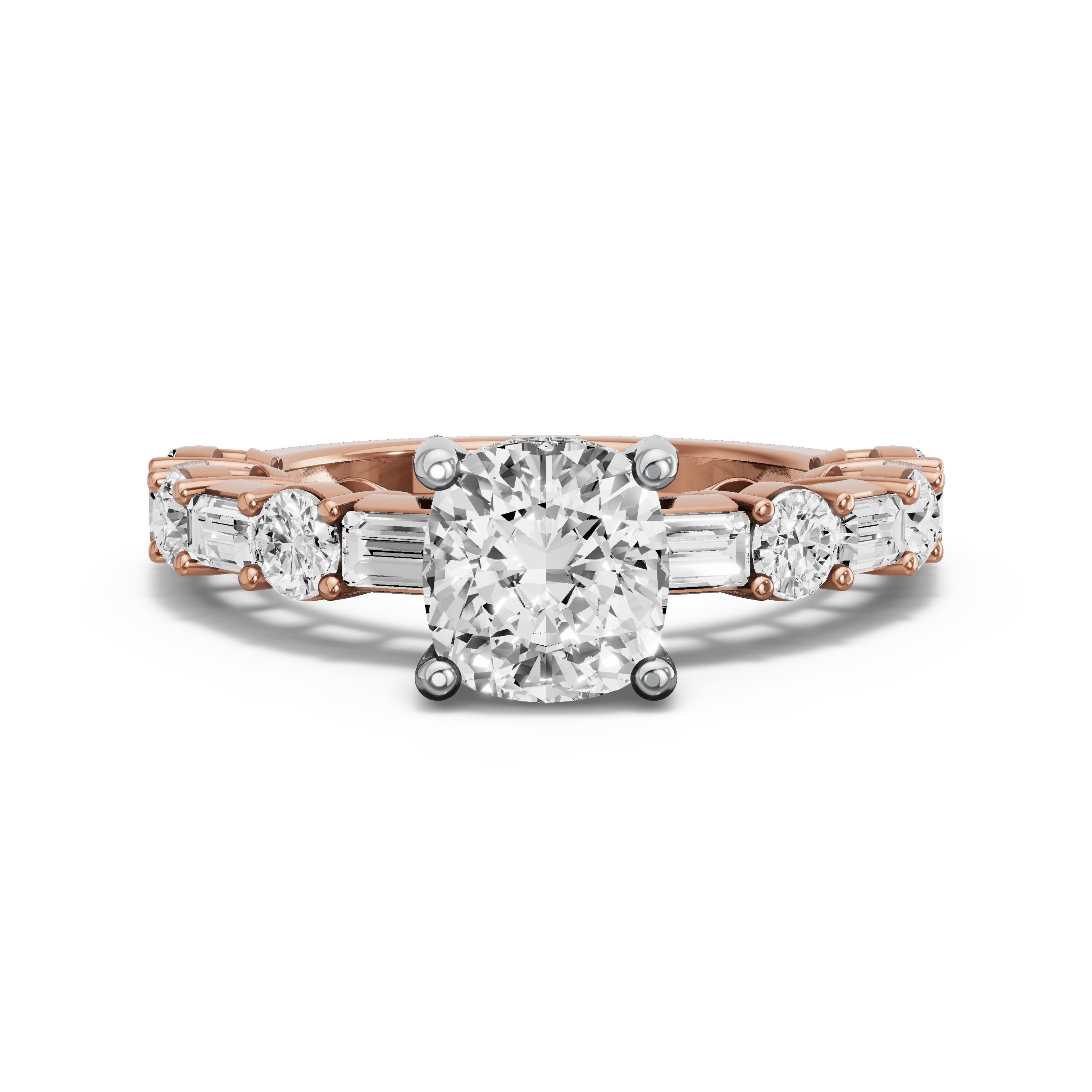 Image for Square Cushion Pave Basket Ring with Alternating Baguette band in 10K Two Tone Rose Gold