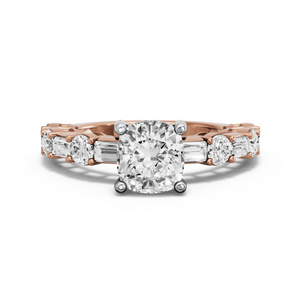 Image for Cushion Pave Basket Ring with Alternating Baguette band