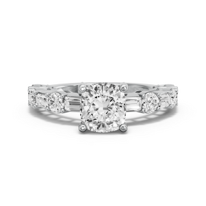 Image for Cushion Pave Basket Ring with Alternating Baguette band