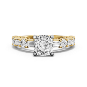 Image for Cushion Pave Basket Ring with Alternating Baguette band