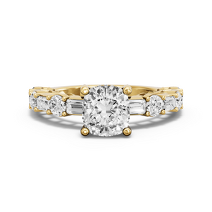 Image for Cushion Pave Basket Ring with Alternating Baguette band