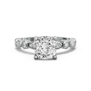 Image for Cushion Pave Basket Ring with Alternating Marquise band