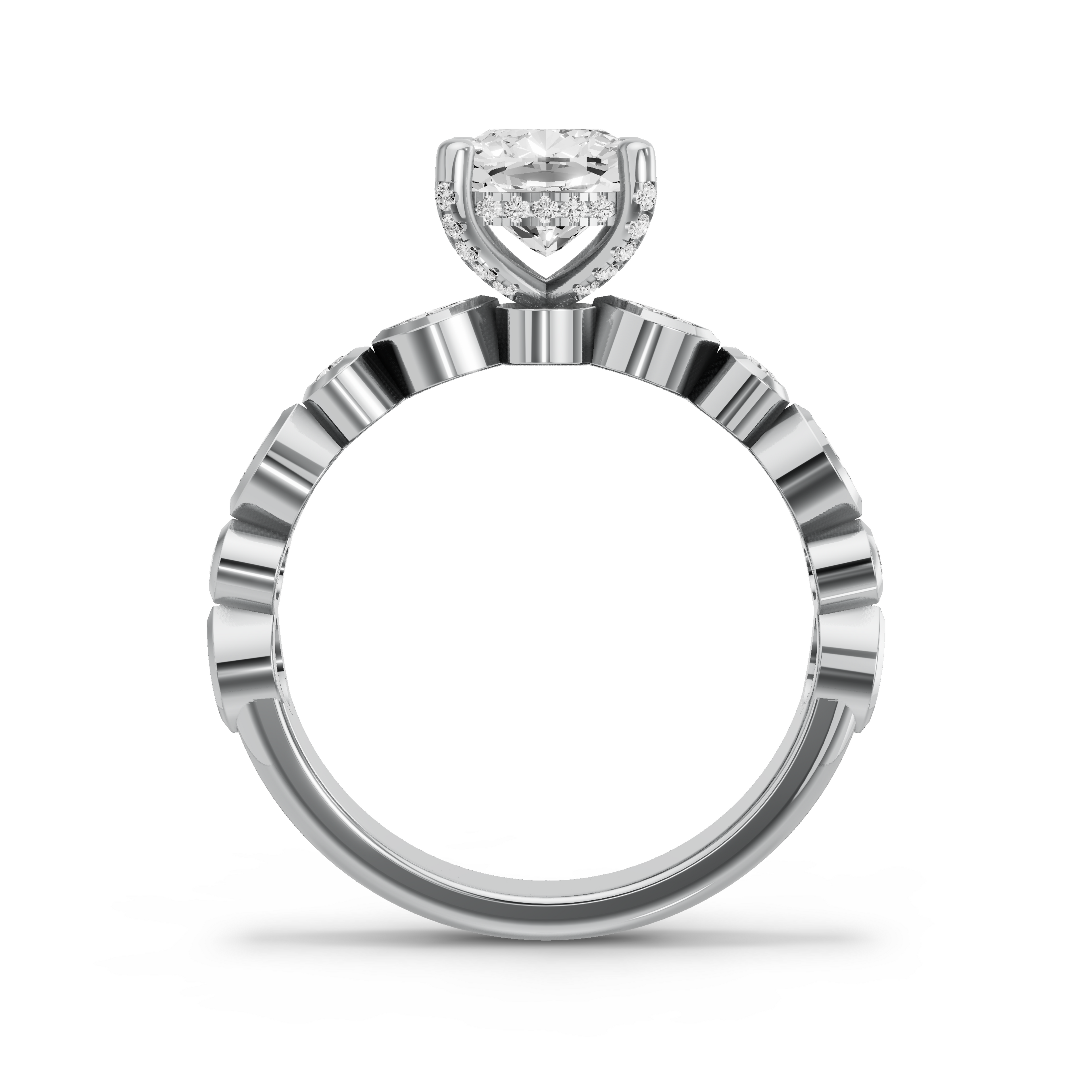 Image for Square Cushion Pave Basket Ring with Alternating Marquise band in 950 Platinum