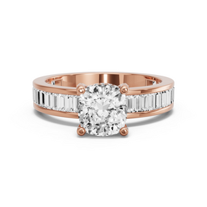 Image for Cushion Pave Basket Ring with Baguette Channel band