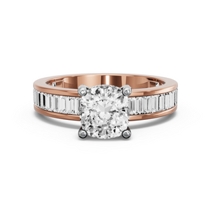 Image for Square Cushion Pave Basket Ring with Baguette Channel band