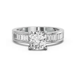 Image for Square Cushion Pave Basket Ring with Baguette Channel band