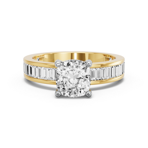 Image for Square Cushion Pave Basket Ring with Baguette Channel band