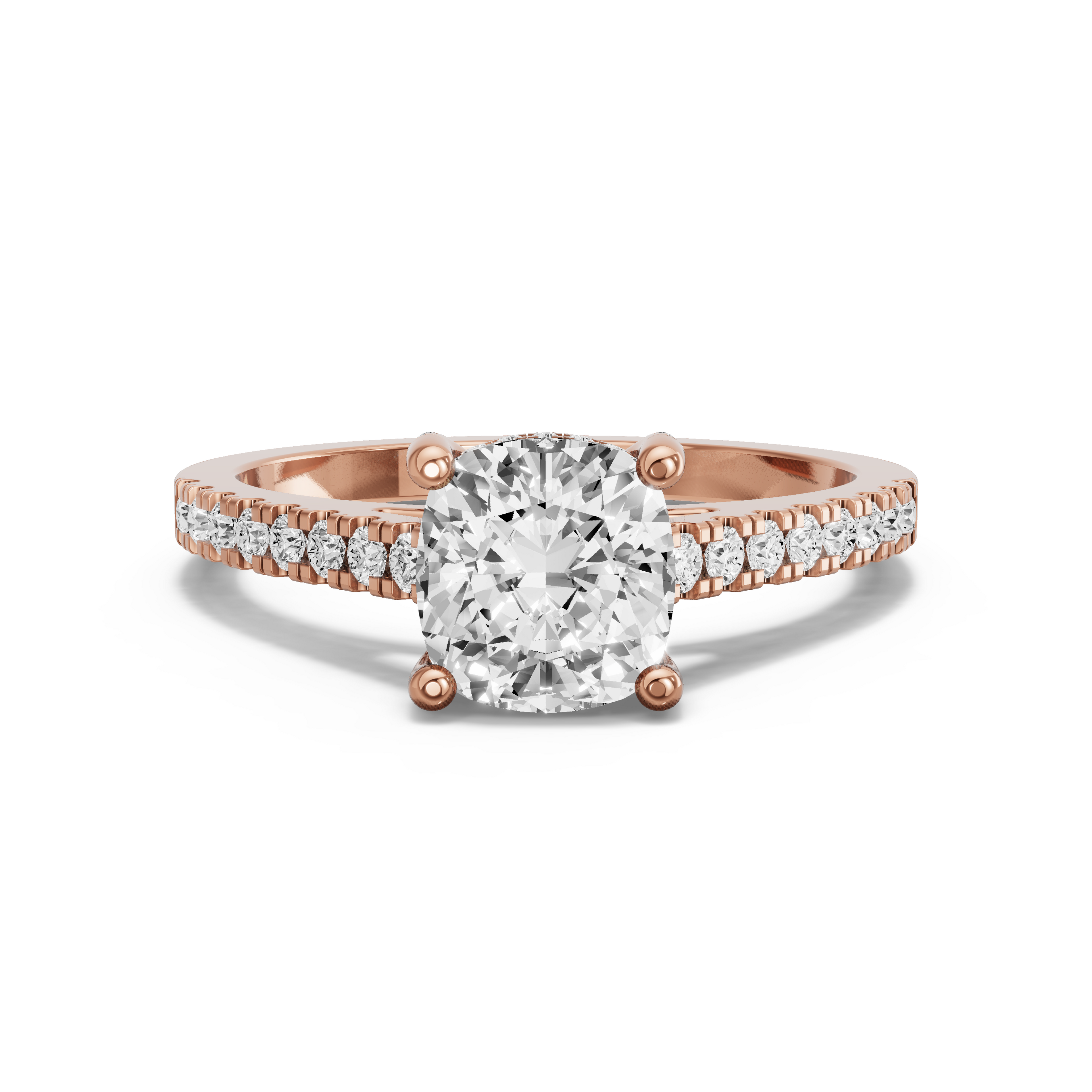 Image for Square Cushion Pave Basket Ring with Cathedral Pave band in 10K Rose Gold
