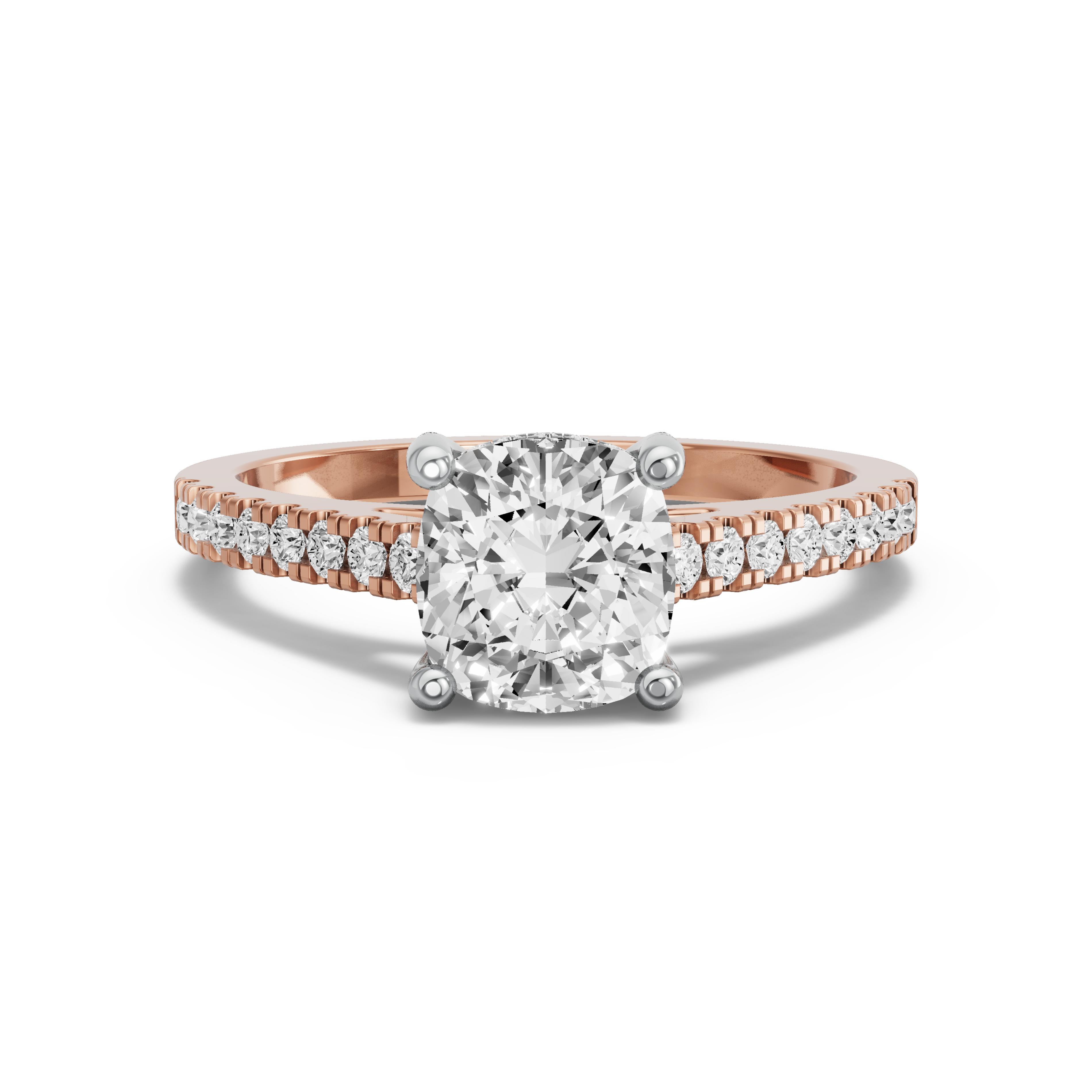 Image for Square Cushion Pave Basket Ring with Cathedral Pave band in 10K Two Tone Rose Gold