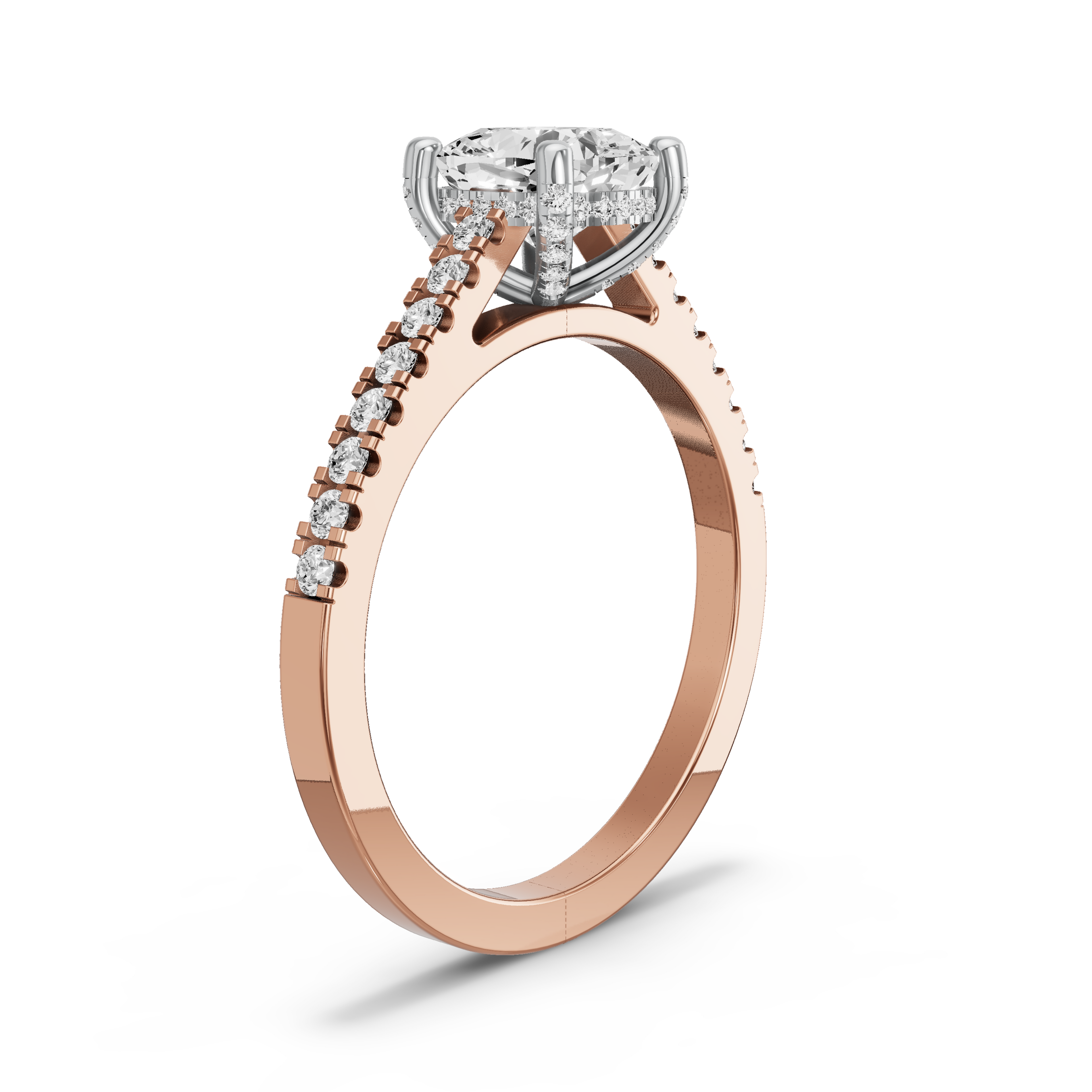 Image for Square Cushion Pave Basket Ring with Cathedral Pave band in 18K Two Tone Rose Gold