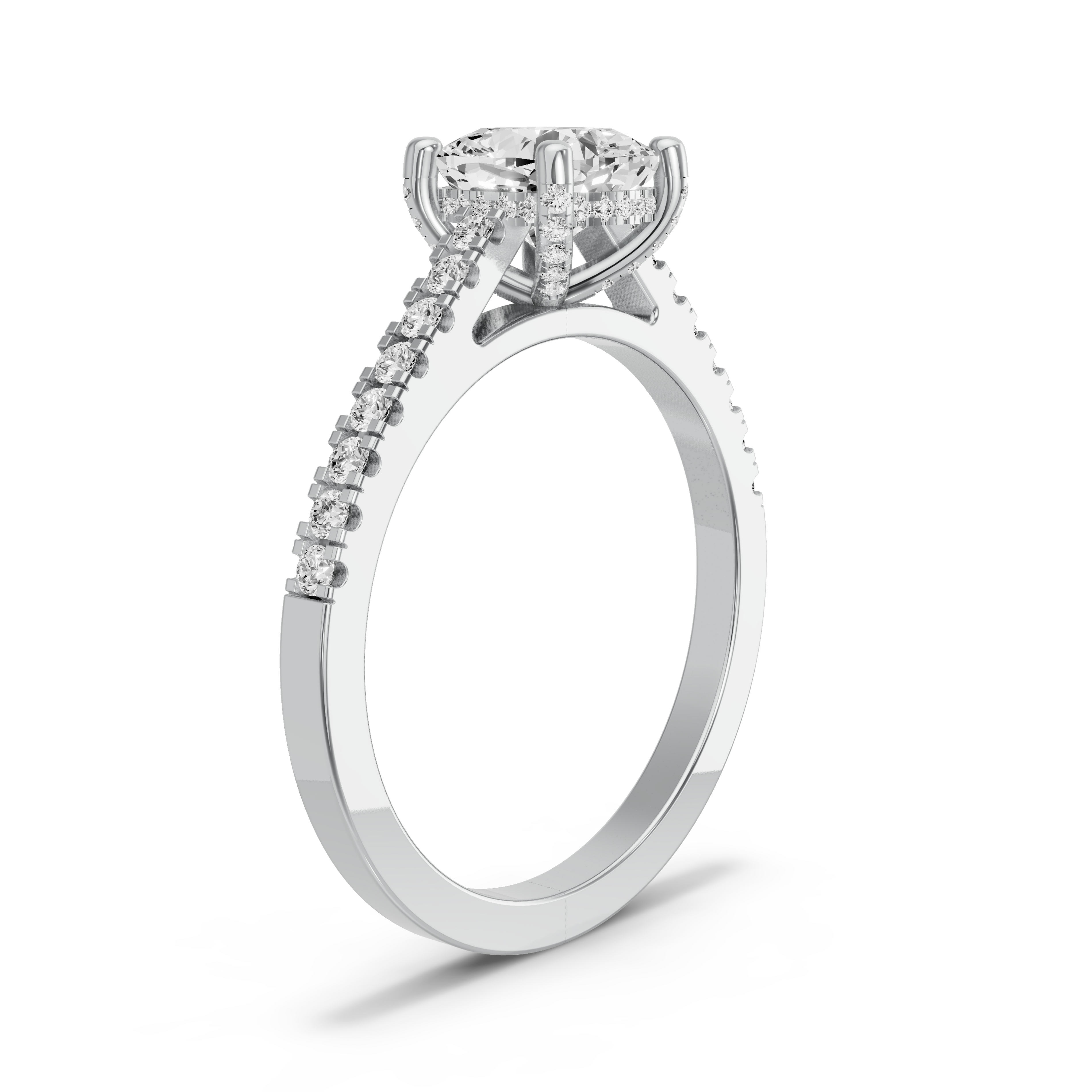 Image for Square Cushion Pave Basket Ring with Cathedral Pave band in 18K White Gold