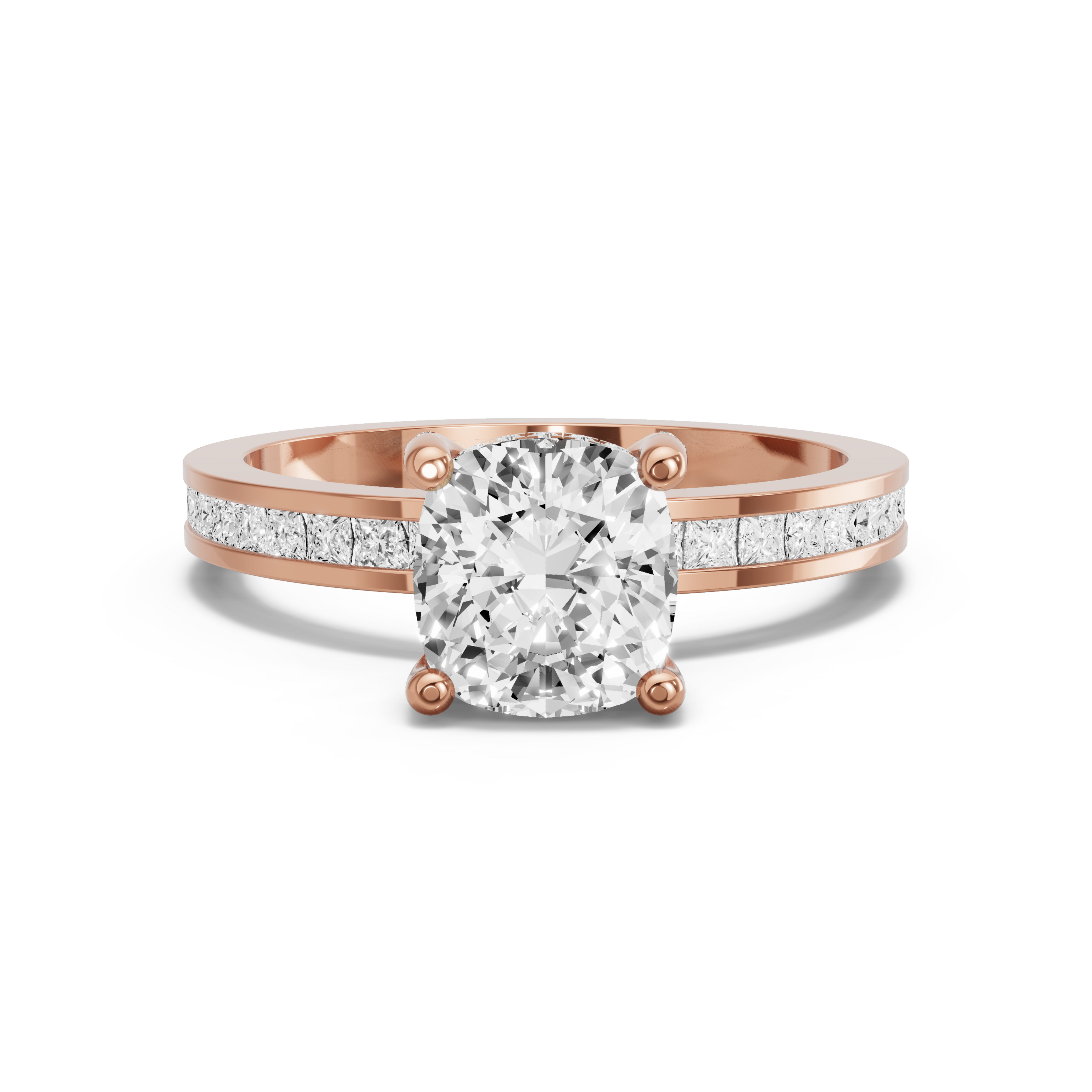 Image for Square Cushion Pave Basket Ring with Channel band in 14K Rose Gold
