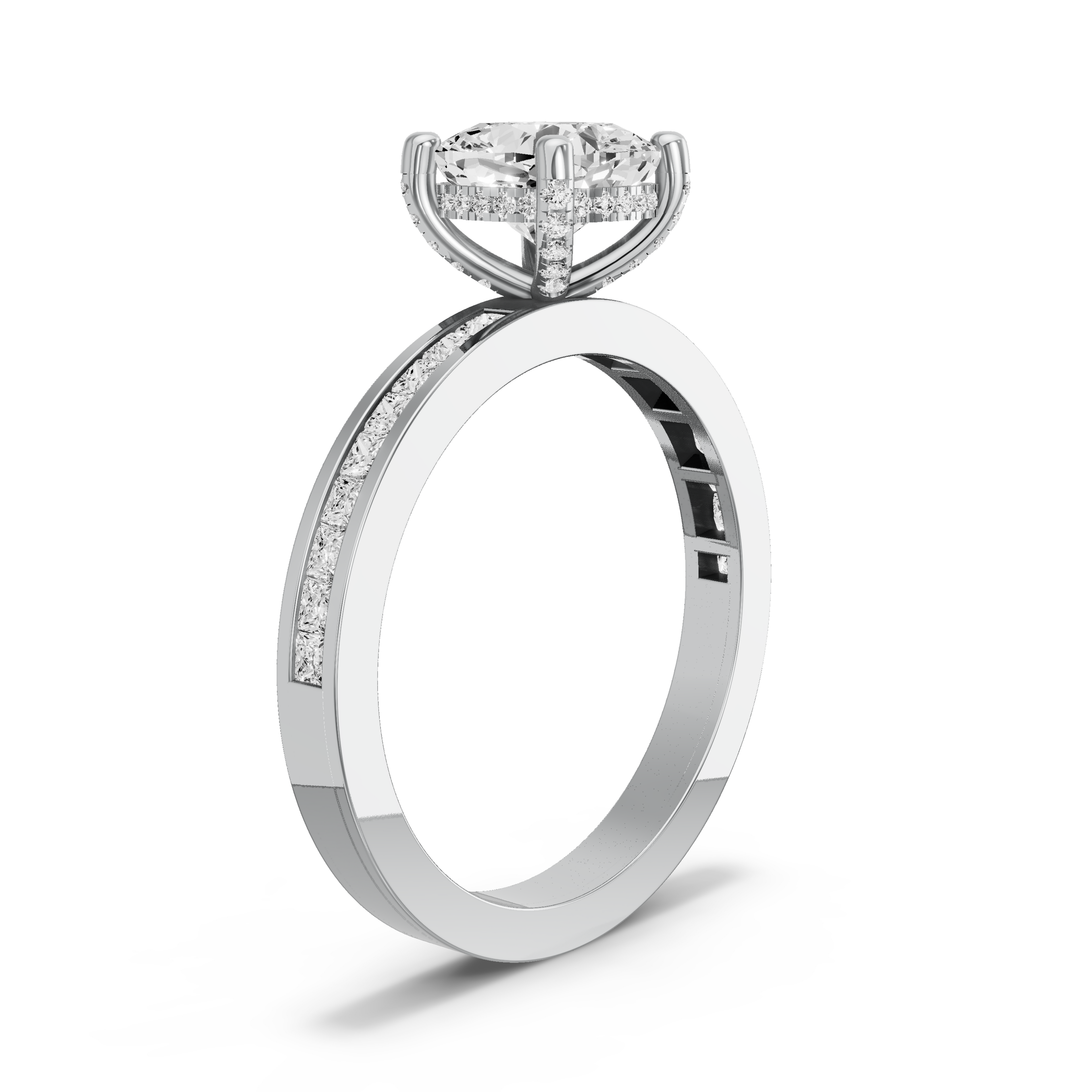 Image for Square Cushion Pave Basket Ring with Channel band in 14K White Gold