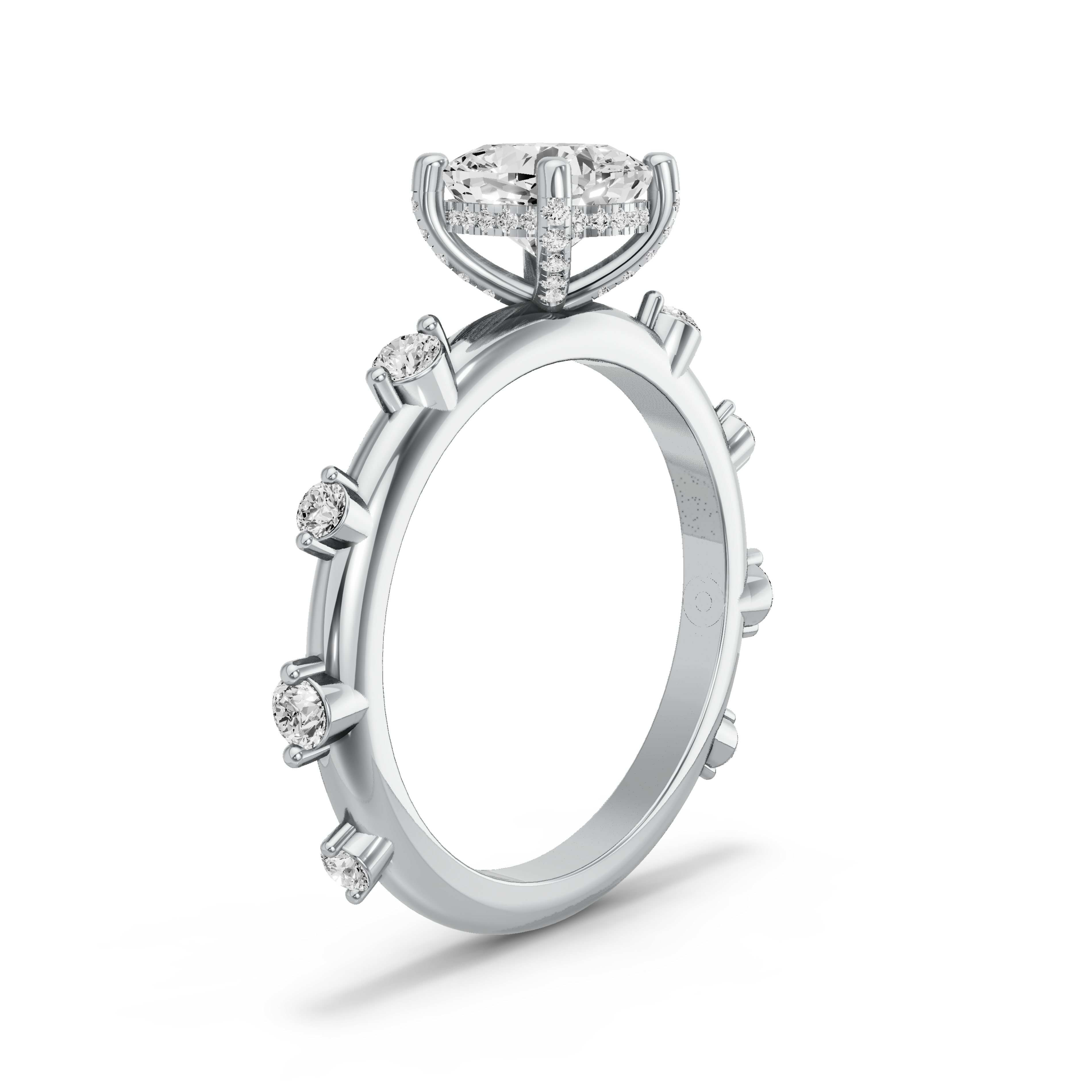 Image for Square Cushion Pave Basket Ring with Floating Station band in 10K White Gold