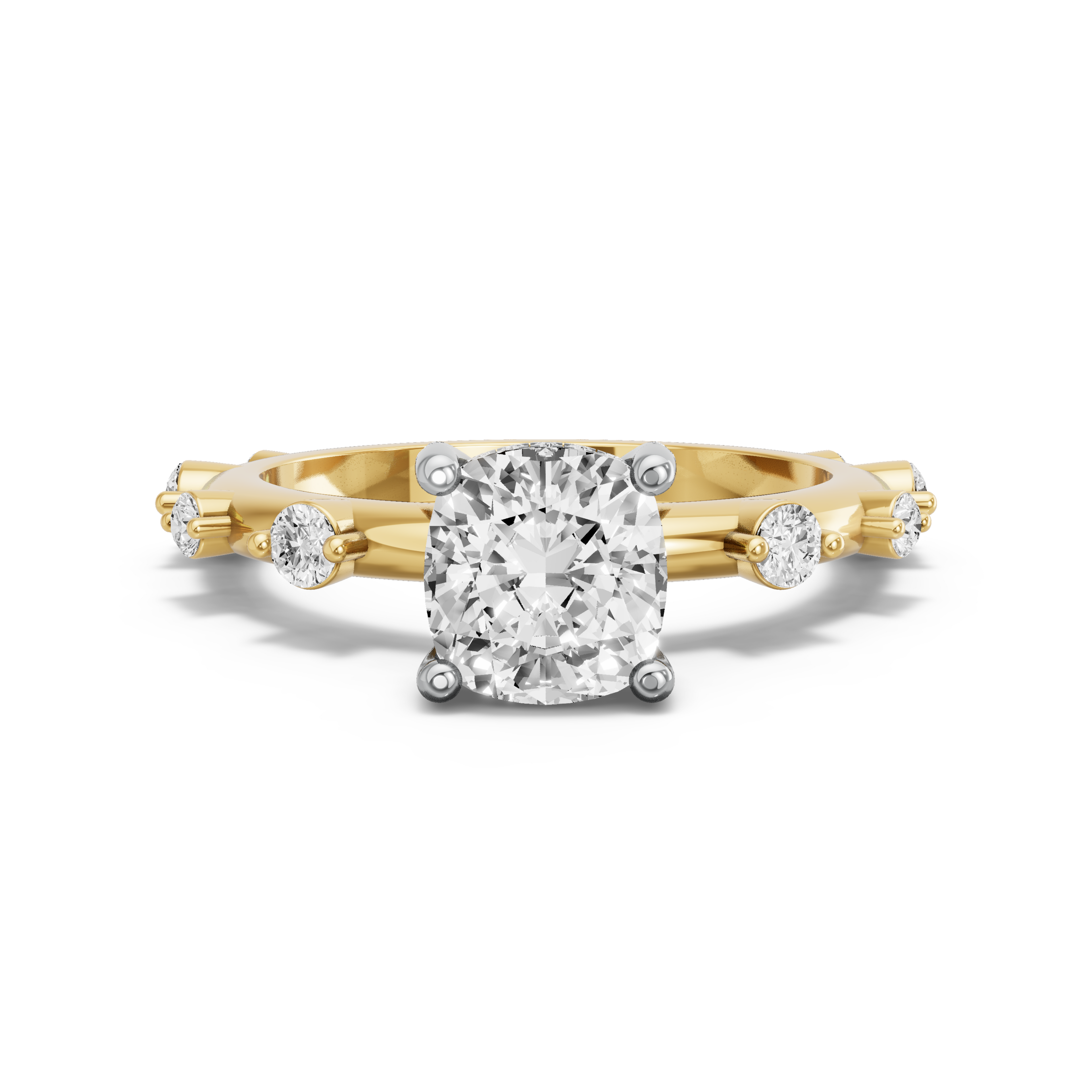 Image for Square Cushion Pave Basket Ring with Floating Station band in 18K Two Tone Yellow Gold