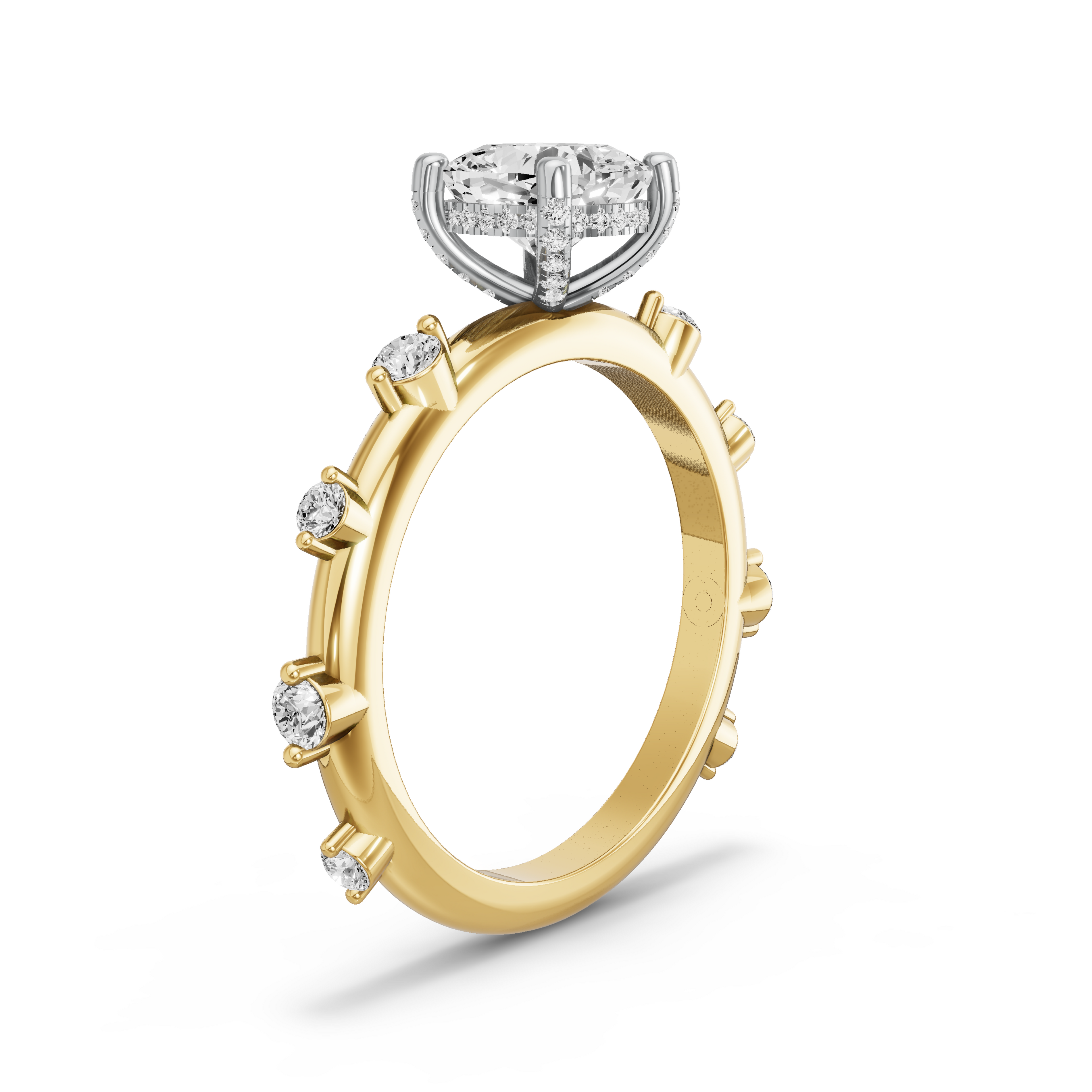 Image for Square Cushion Pave Basket Ring with Floating Station band in 10K Two Tone Yellow Gold