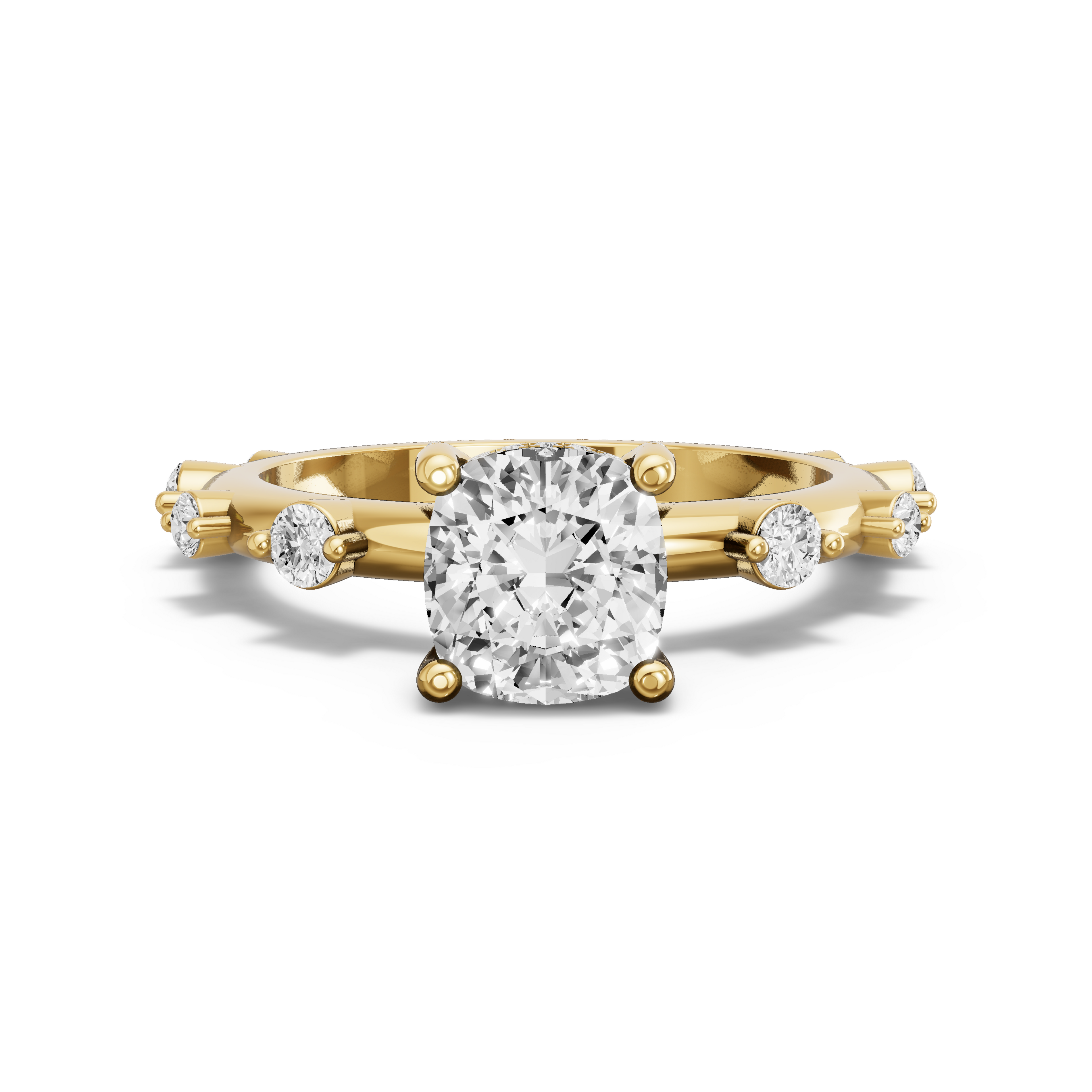 Image for Square Cushion Pave Basket Ring with Floating Station band in 18K Yellow Gold