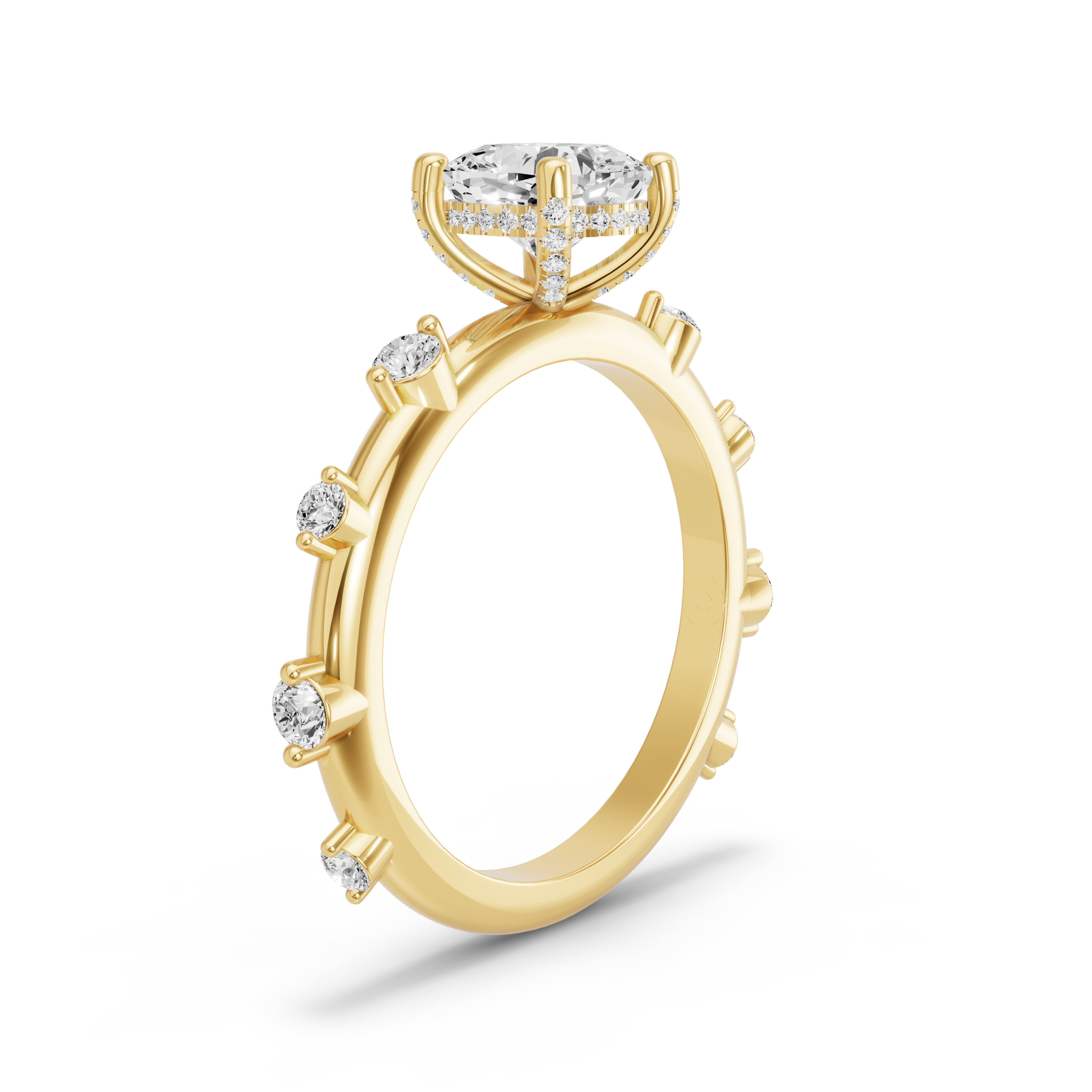 Image for Square Cushion Pave Basket Ring with Floating Station band in 14K Yellow Gold