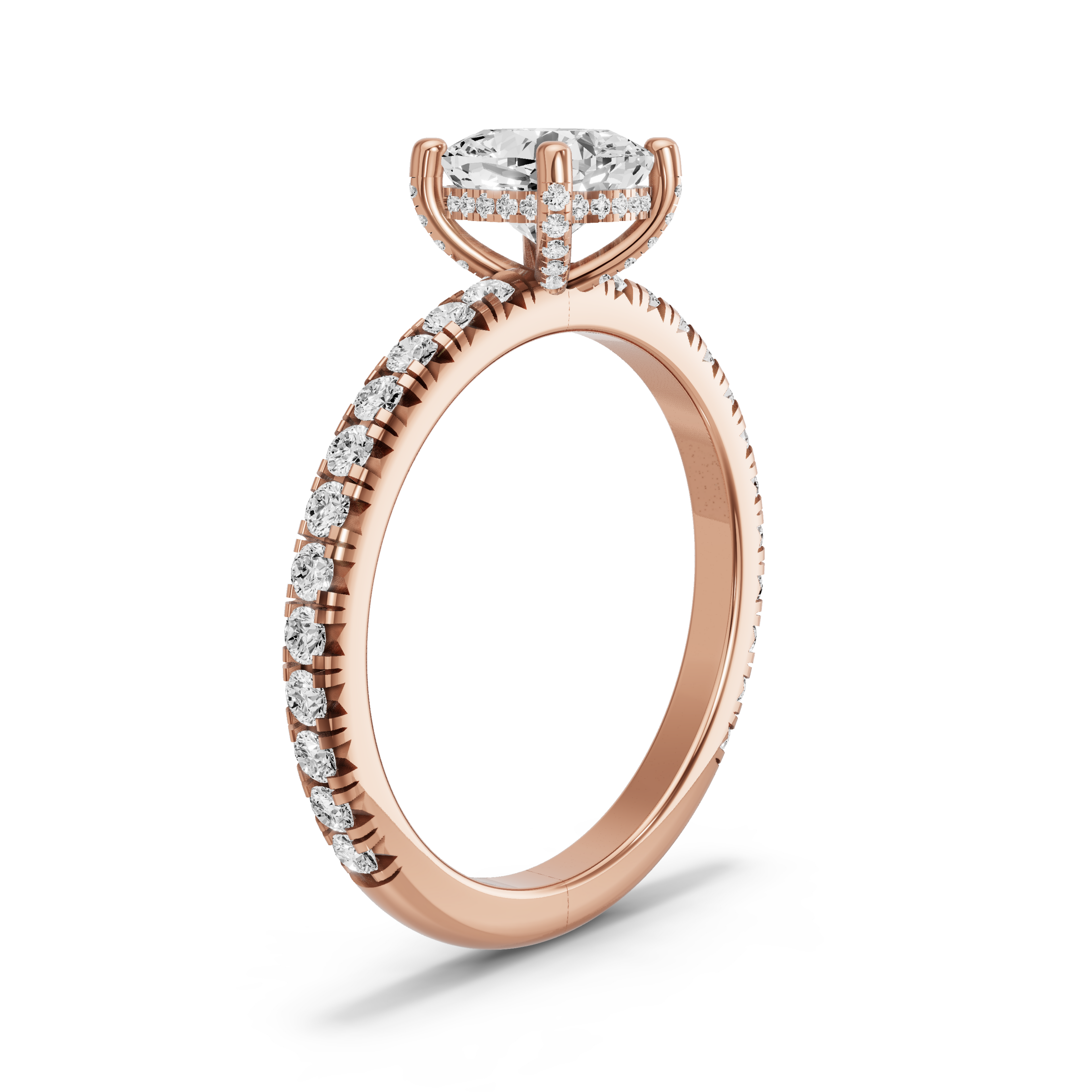 Image for Square Cushion Pave Basket Ring with French Pave band in 14K Rose Gold