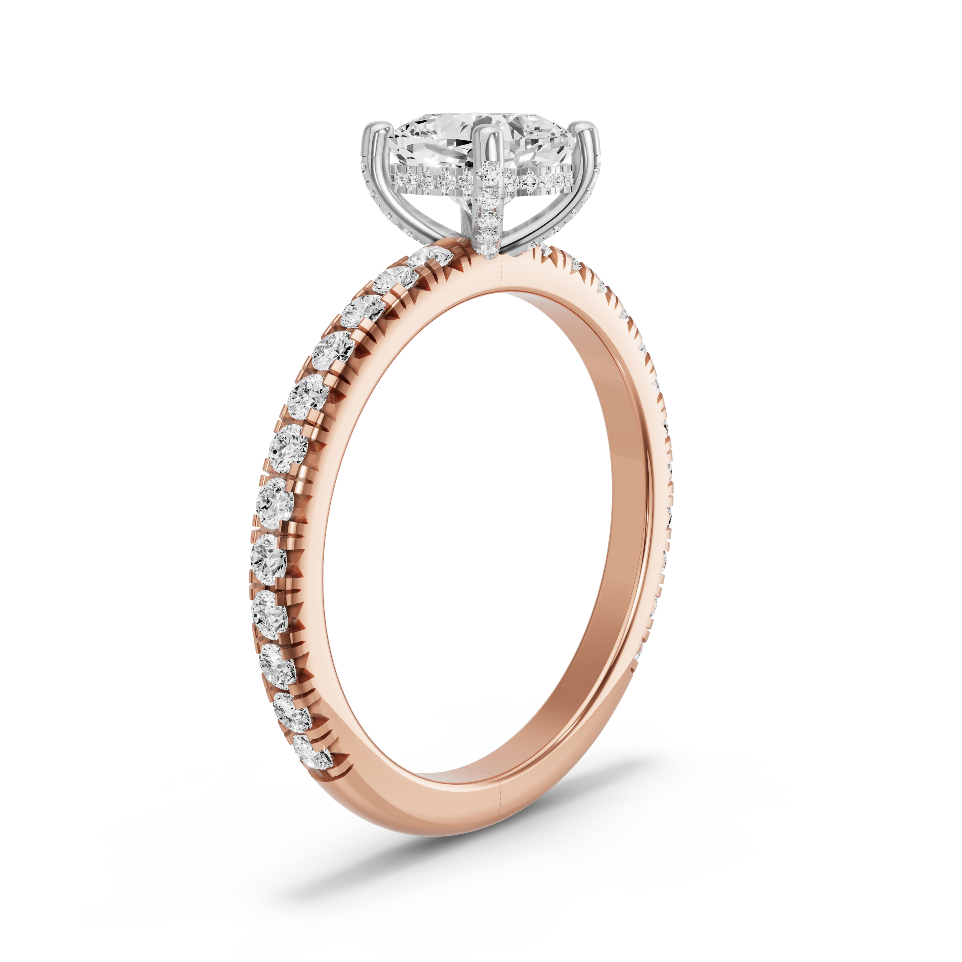 Image for Square Cushion Pave Basket Ring with French Pave band in 18K Two Tone Rose Gold