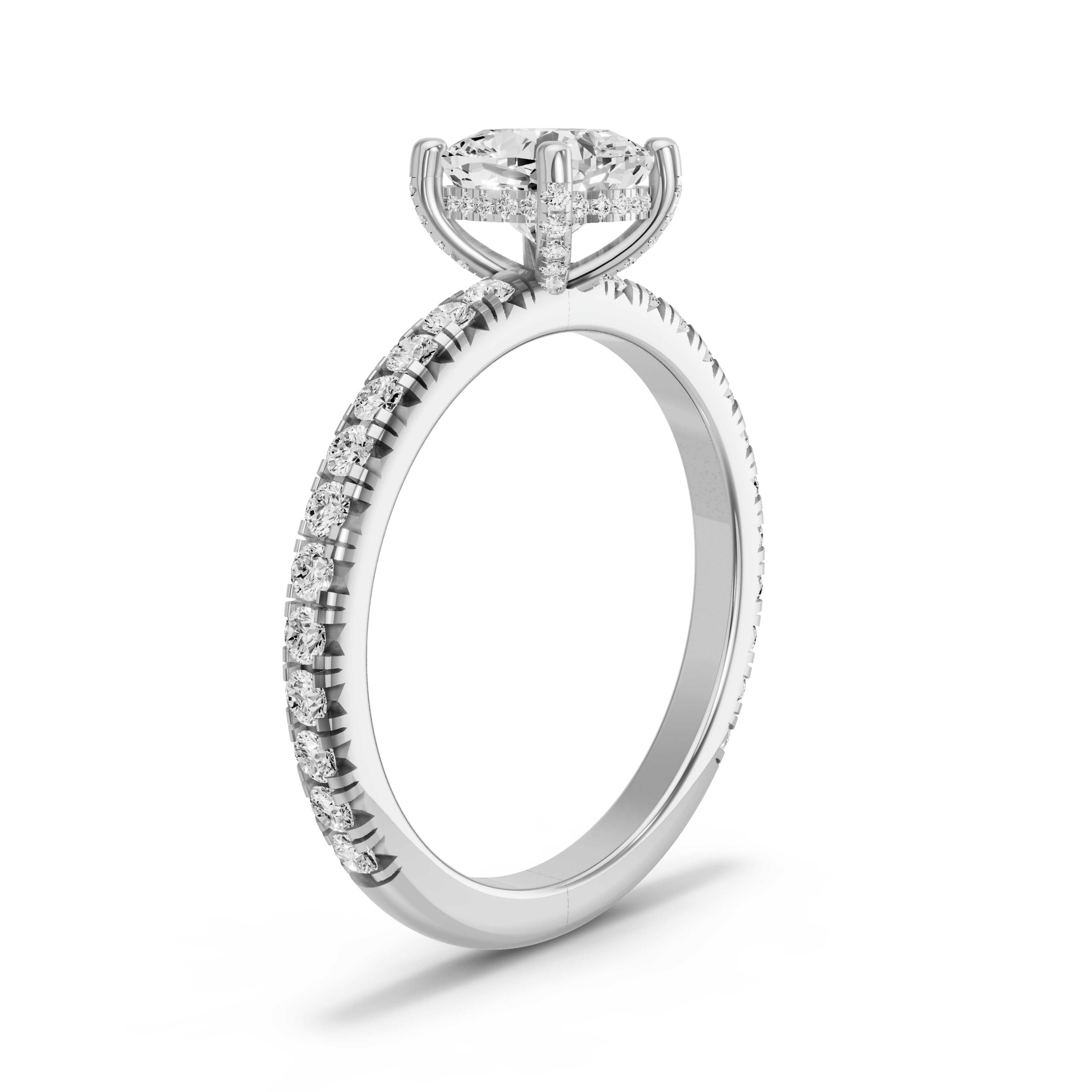 Image for Square Cushion Pave Basket Ring with French Pave band in 10K White Gold