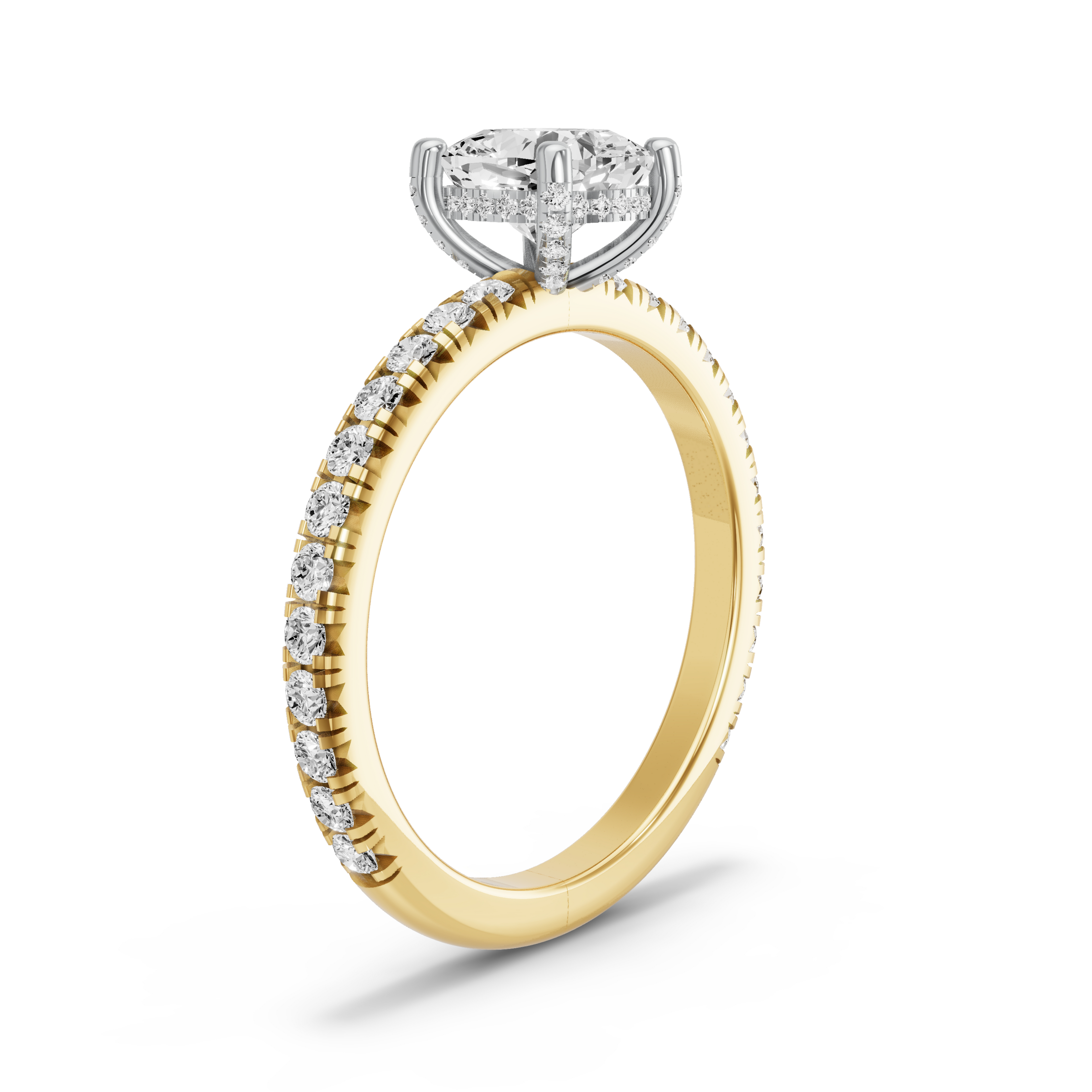 Image for Square Cushion Pave Basket Ring with French Pave band in 14K Two Tone Yellow Gold