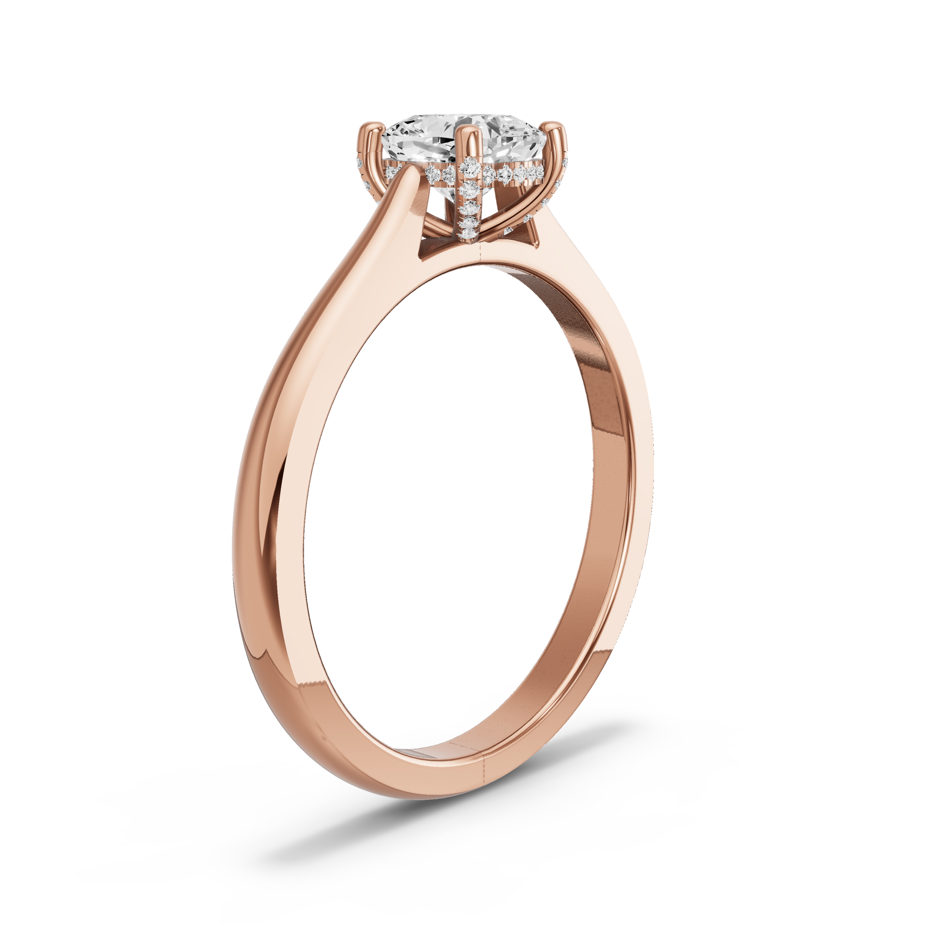 Image for Square Cushion Pave Basket Ring with Knife Edge Cathedral band in 18K Rose Gold