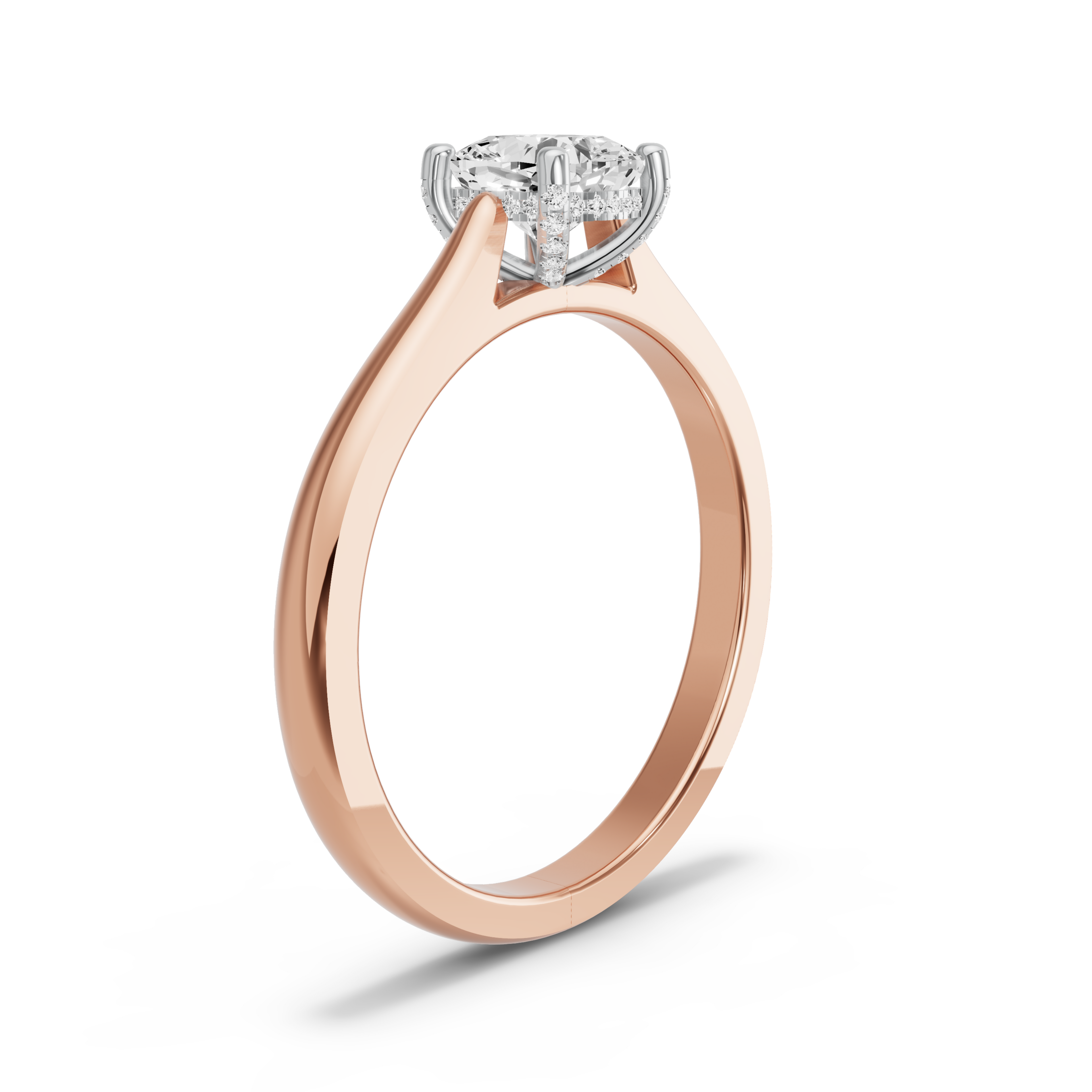 Image for Square Cushion Pave Basket Ring with Knife Edge Cathedral band in 10K Two Tone Rose Gold