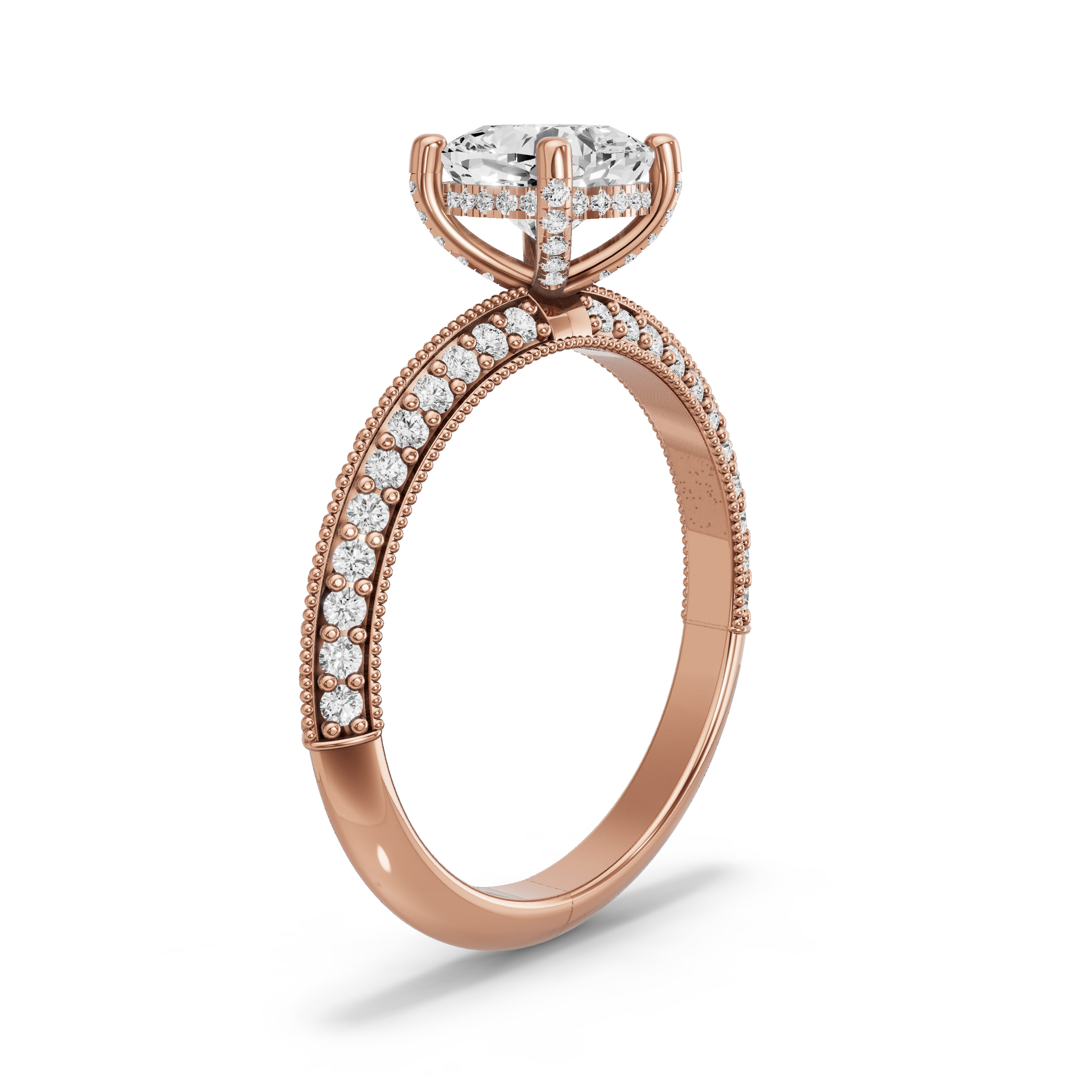 Image for Square Cushion Pave Basket Ring with Knife Edge Pave band in 10K Rose Gold