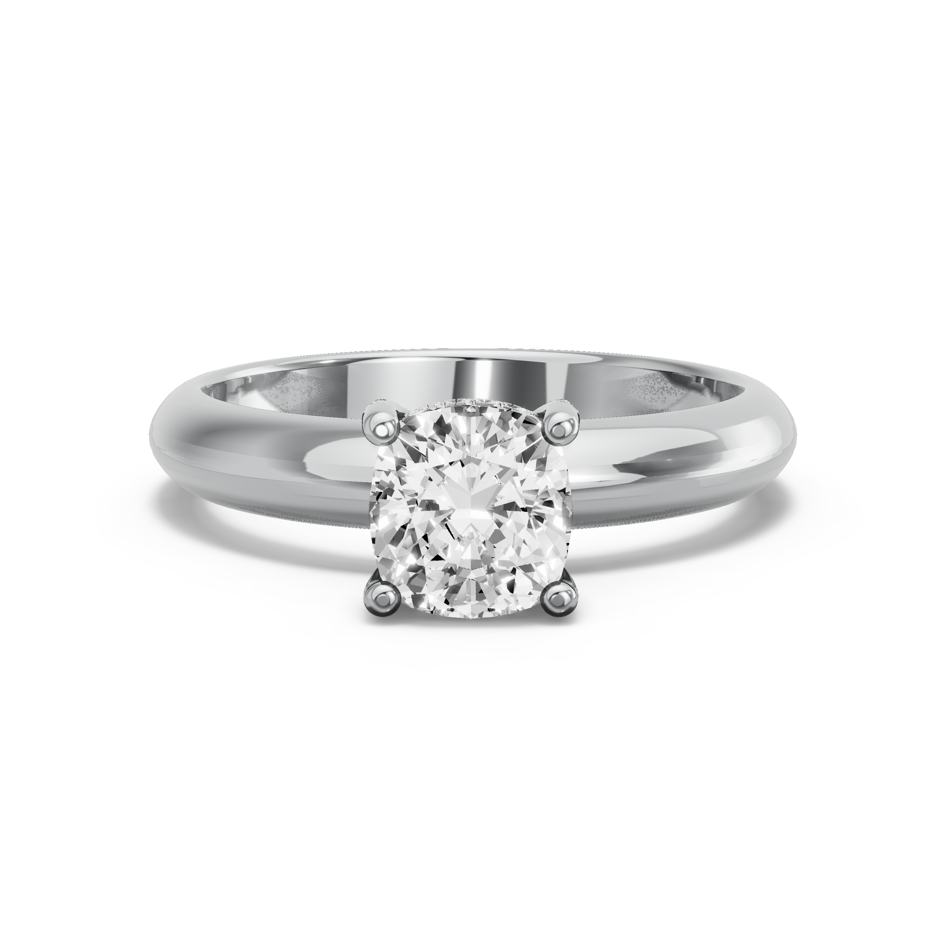 Image for Square Cushion Pave Basket Ring with Knife Edge Solitaire band in 18K White Gold