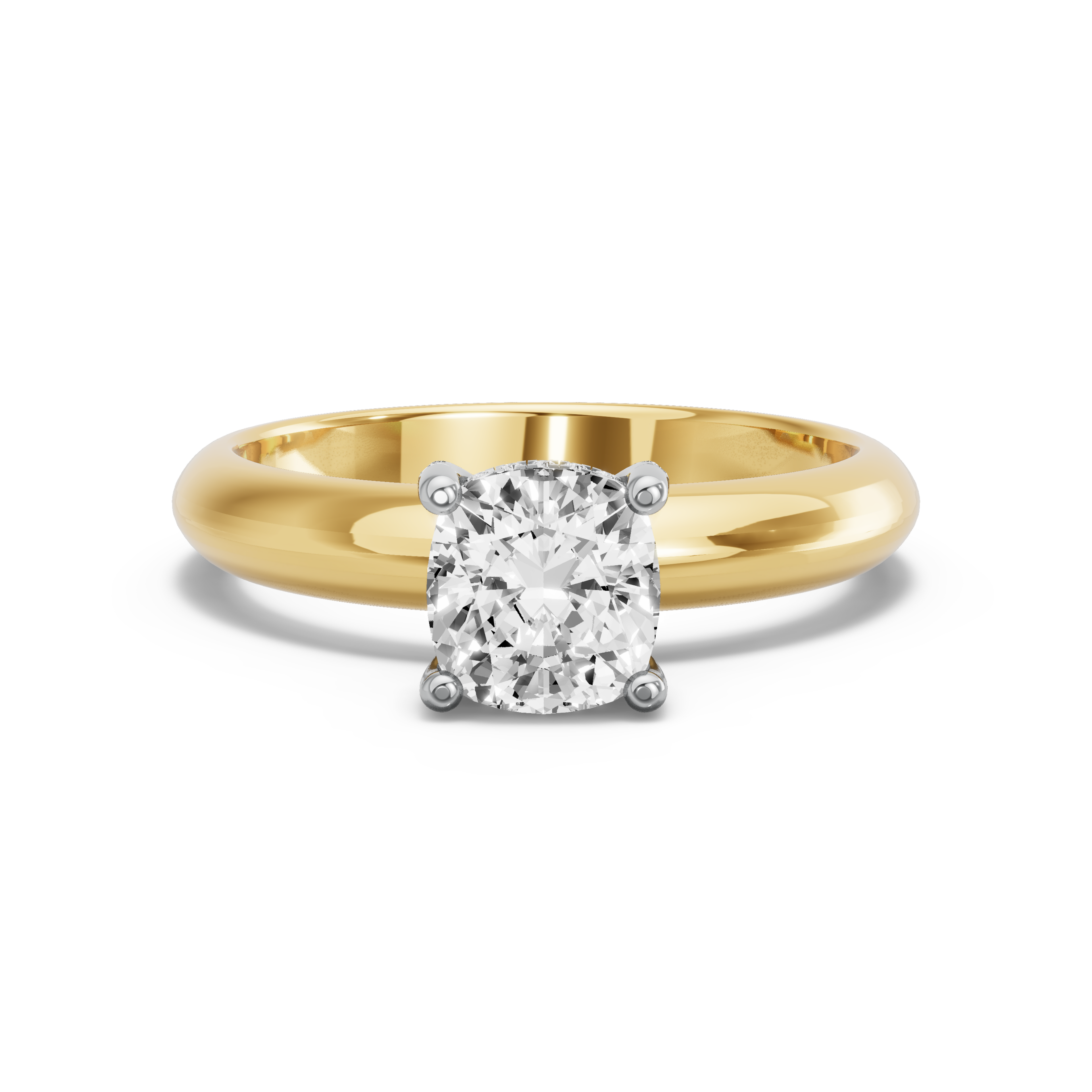 Image for Square Cushion Pave Basket Ring with Knife Edge Solitaire band in 14K Two Tone Yellow Gold