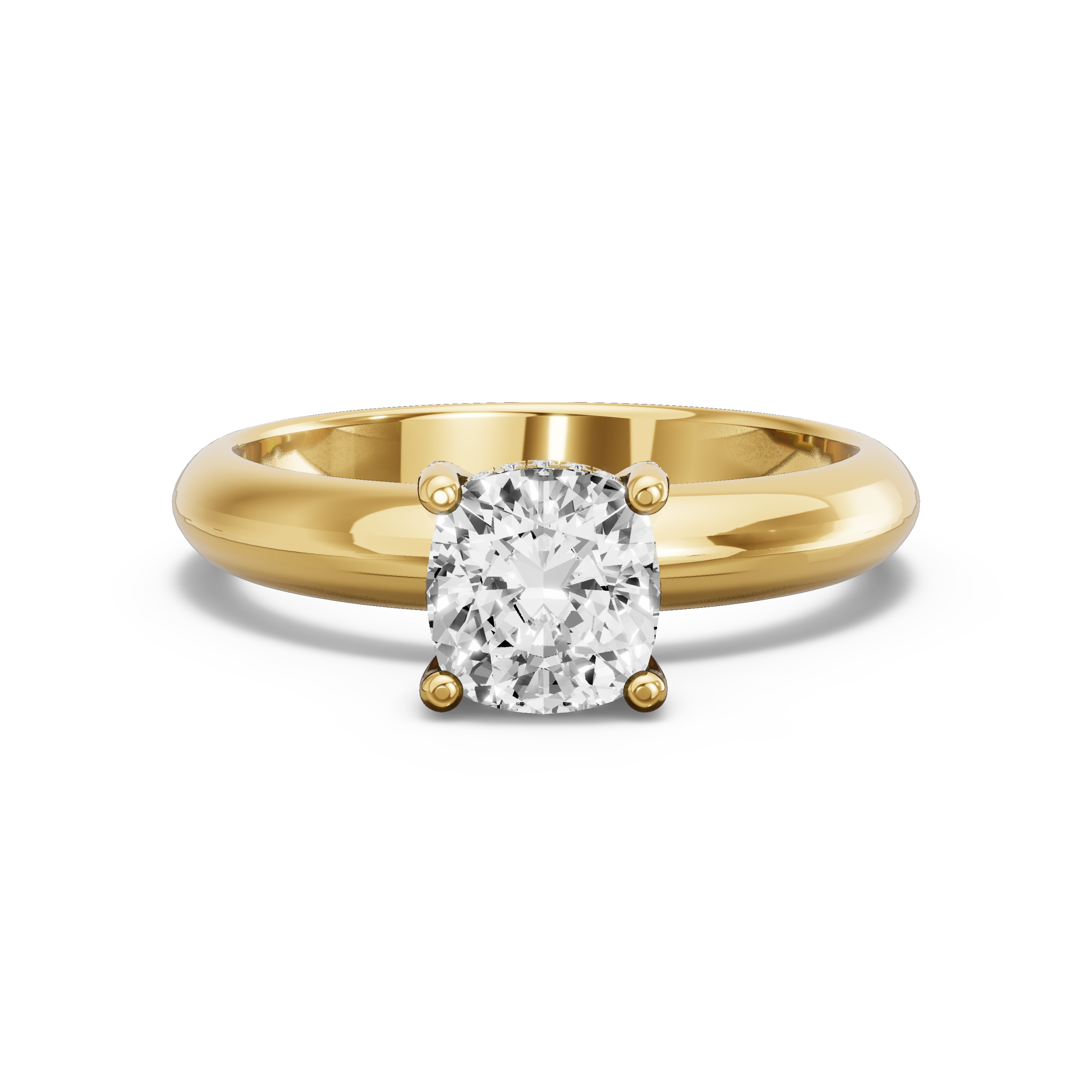 Image for Square Cushion Pave Basket Ring with Knife Edge Solitaire band in 18K Yellow Gold