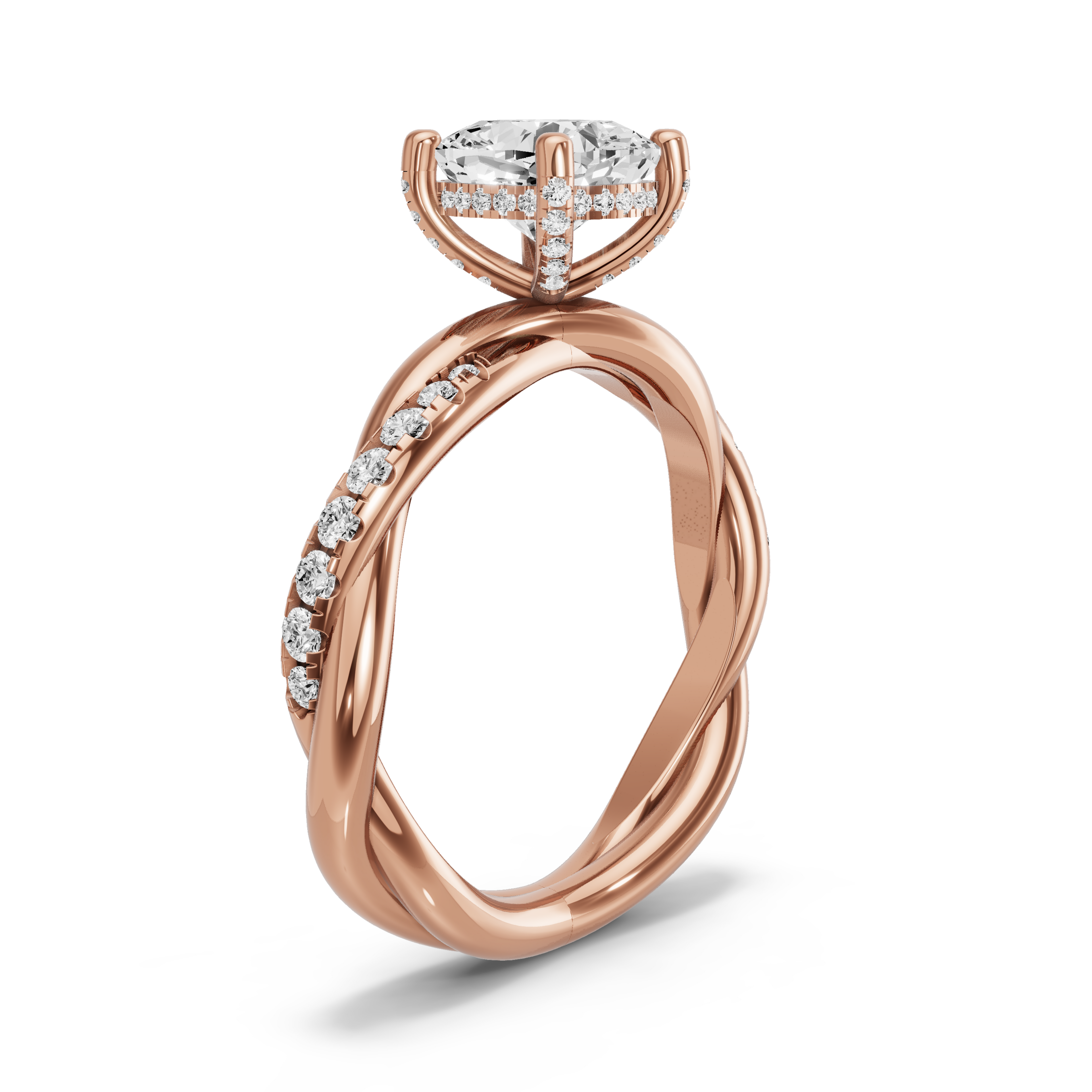 Image for Square Cushion Pave Basket Ring with Rope Pave band in 14K Rose Gold