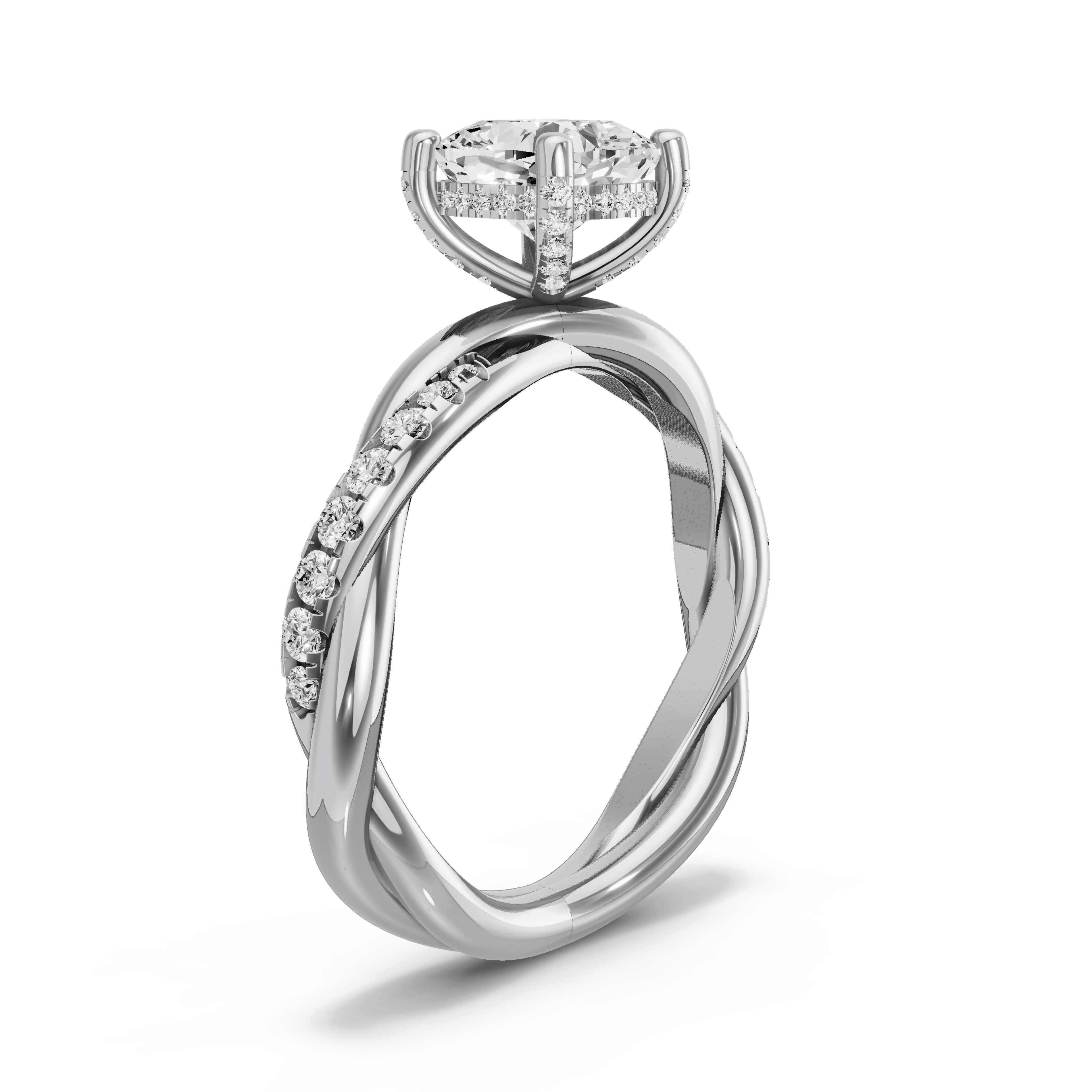 Image for Square Cushion Pave Basket Ring with Rope Pave band in 18K White Gold