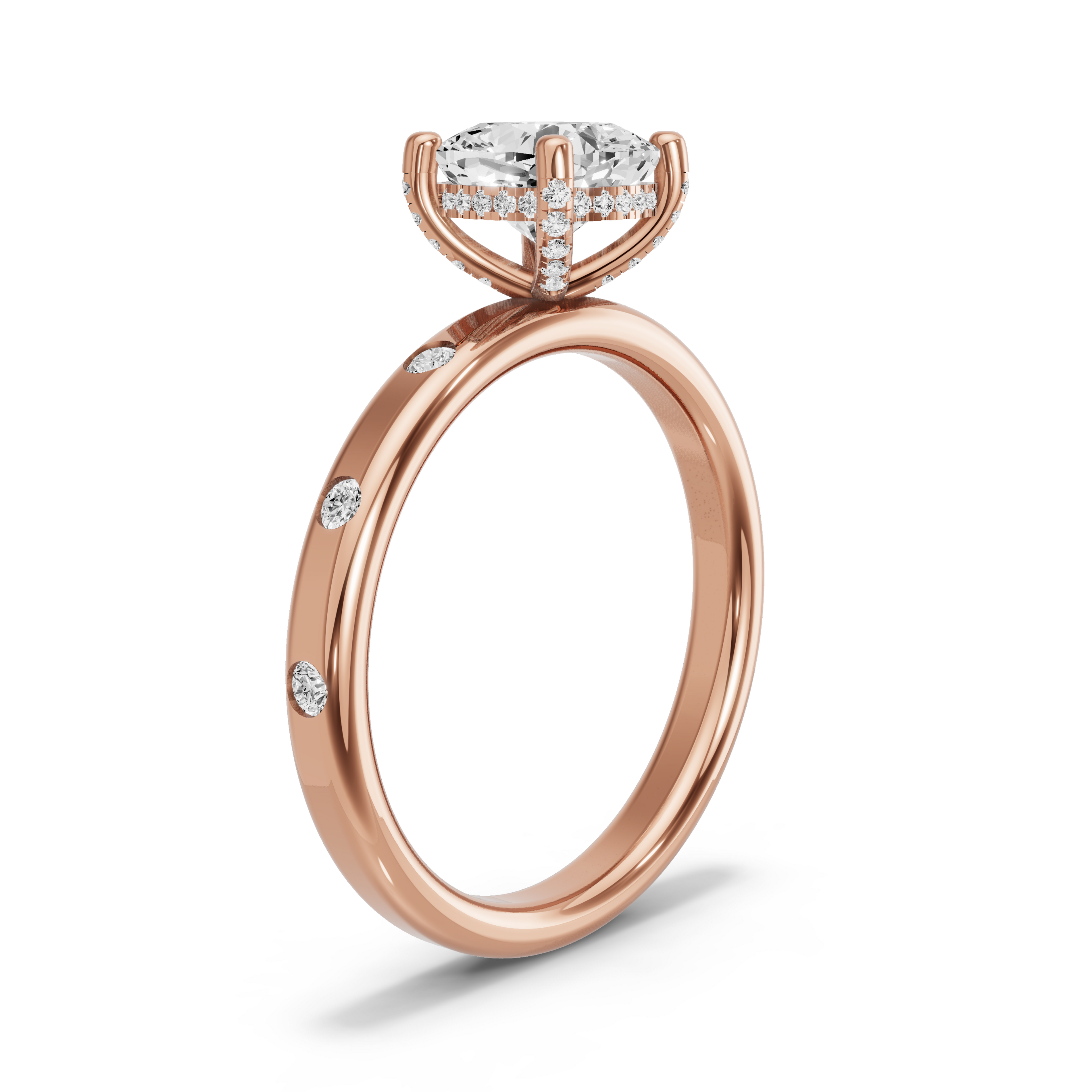 Image for Square Cushion Pave Basket Ring with Sleek Accent band in 10K Rose Gold