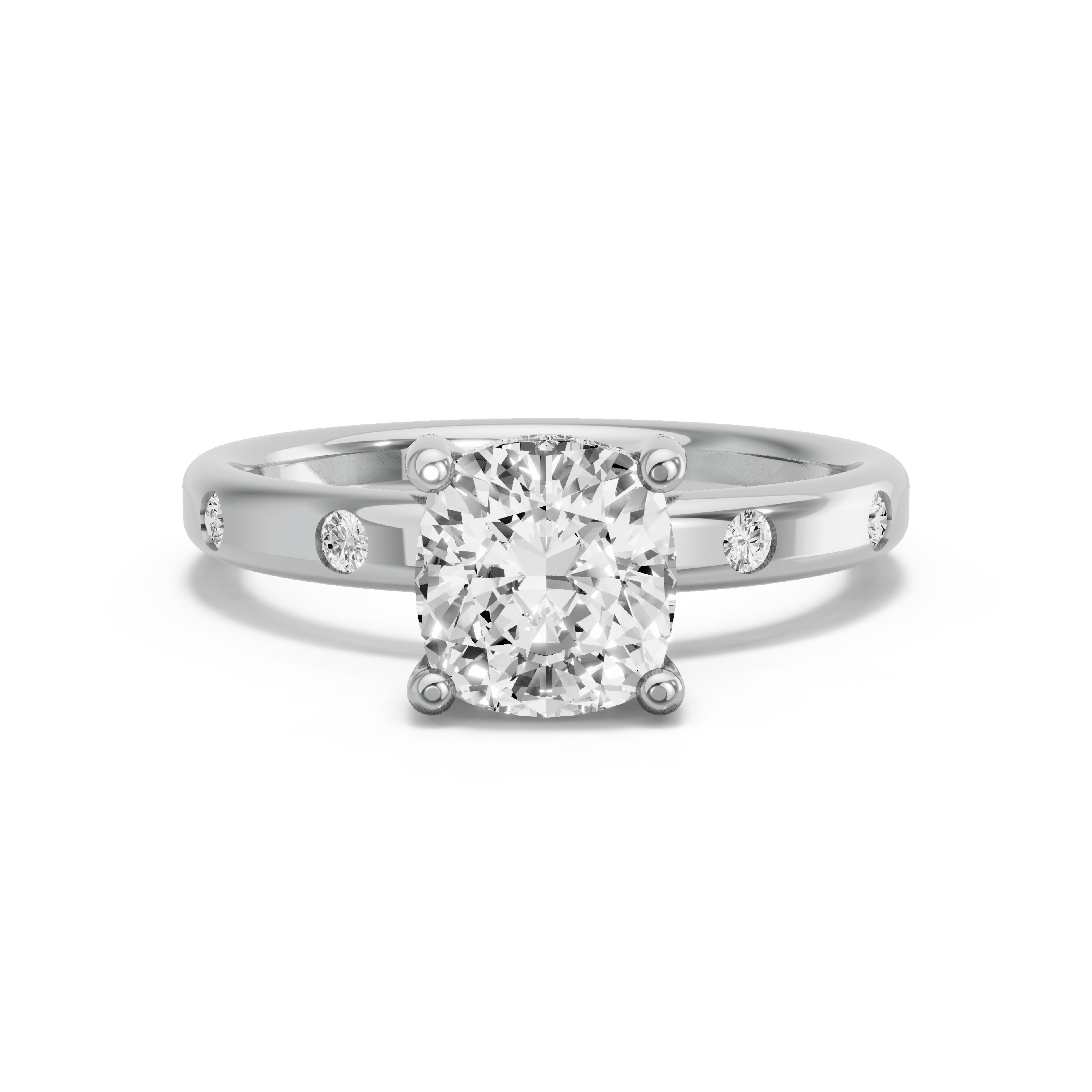 Image for Square Cushion Pave Basket Ring with Sleek Accent band in 14K White Gold