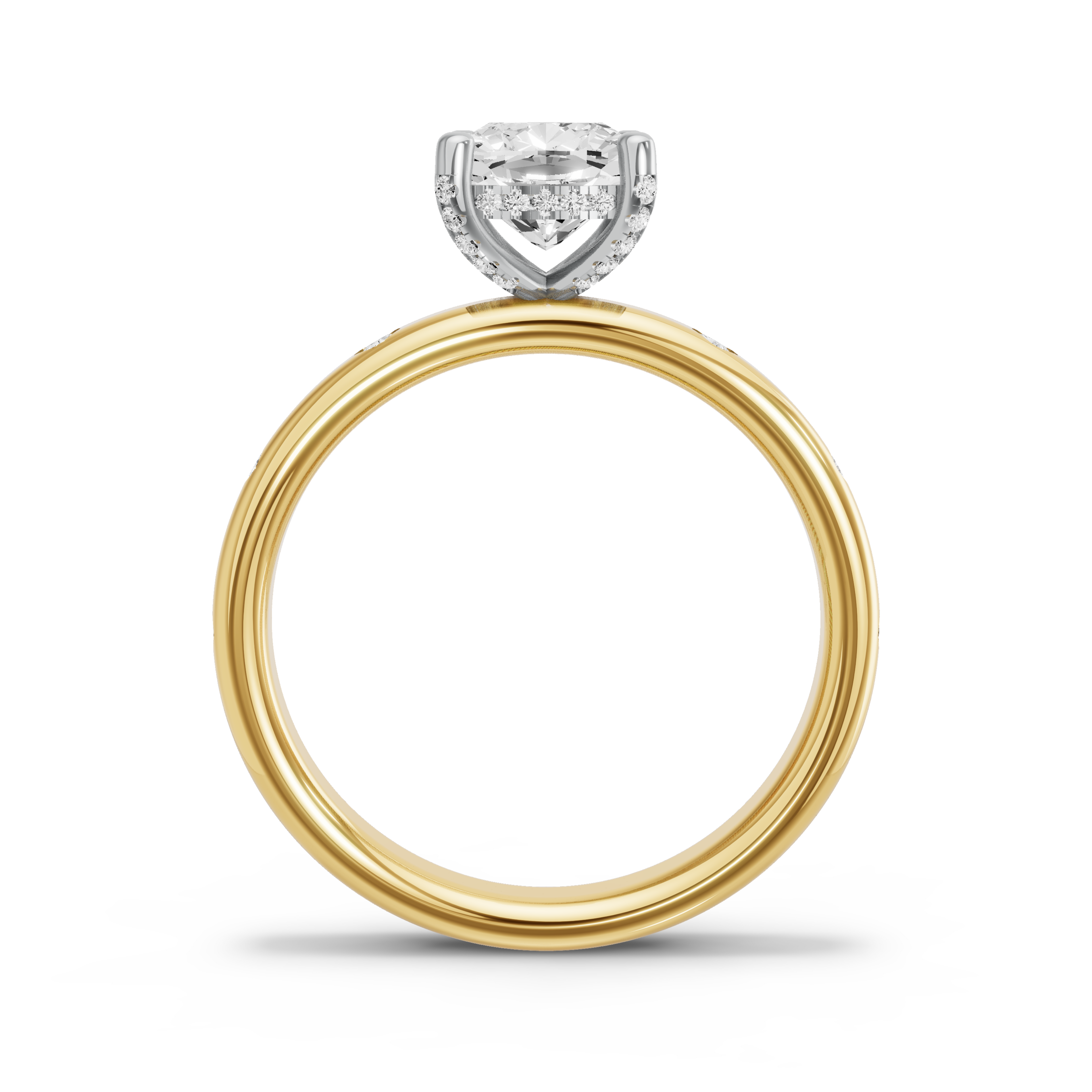 Image for Square Cushion Pave Basket Ring with Sleek Accent band in 14K Two Tone Yellow Gold
