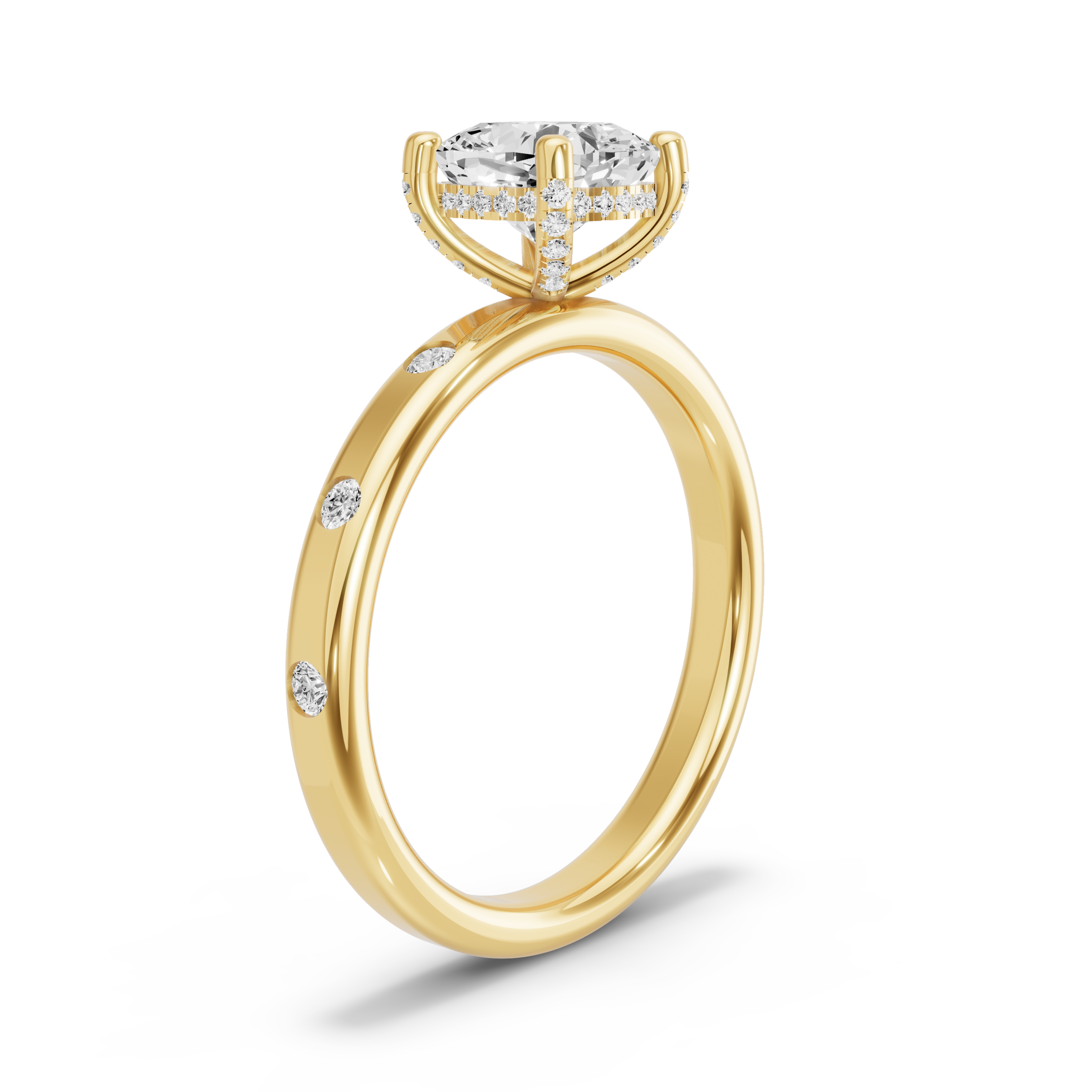 Image for Square Cushion Pave Basket Ring with Sleek Accent band in 14K Yellow Gold