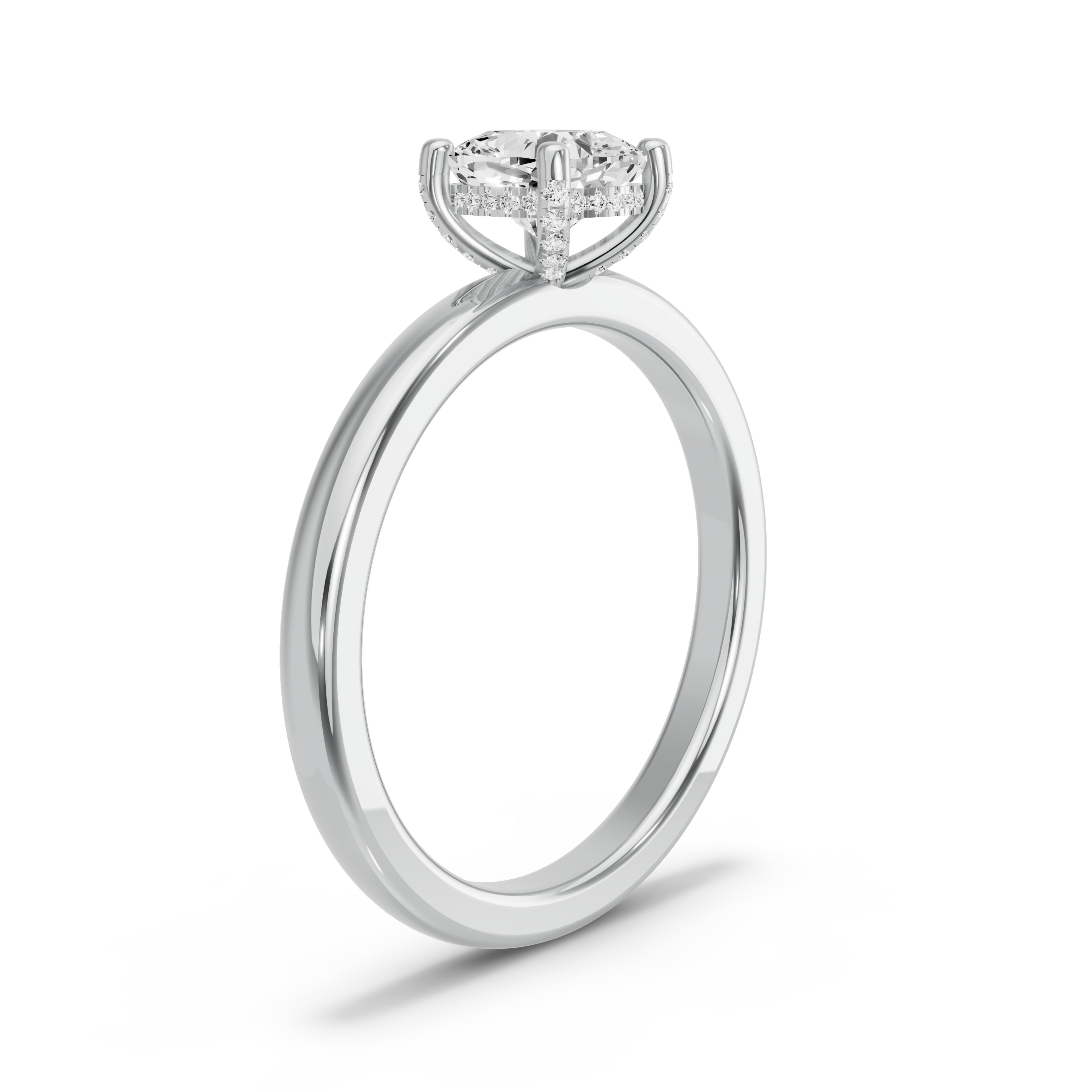 Image for Square Cushion Pave Basket Ring with Solitaire band in 14K White Gold