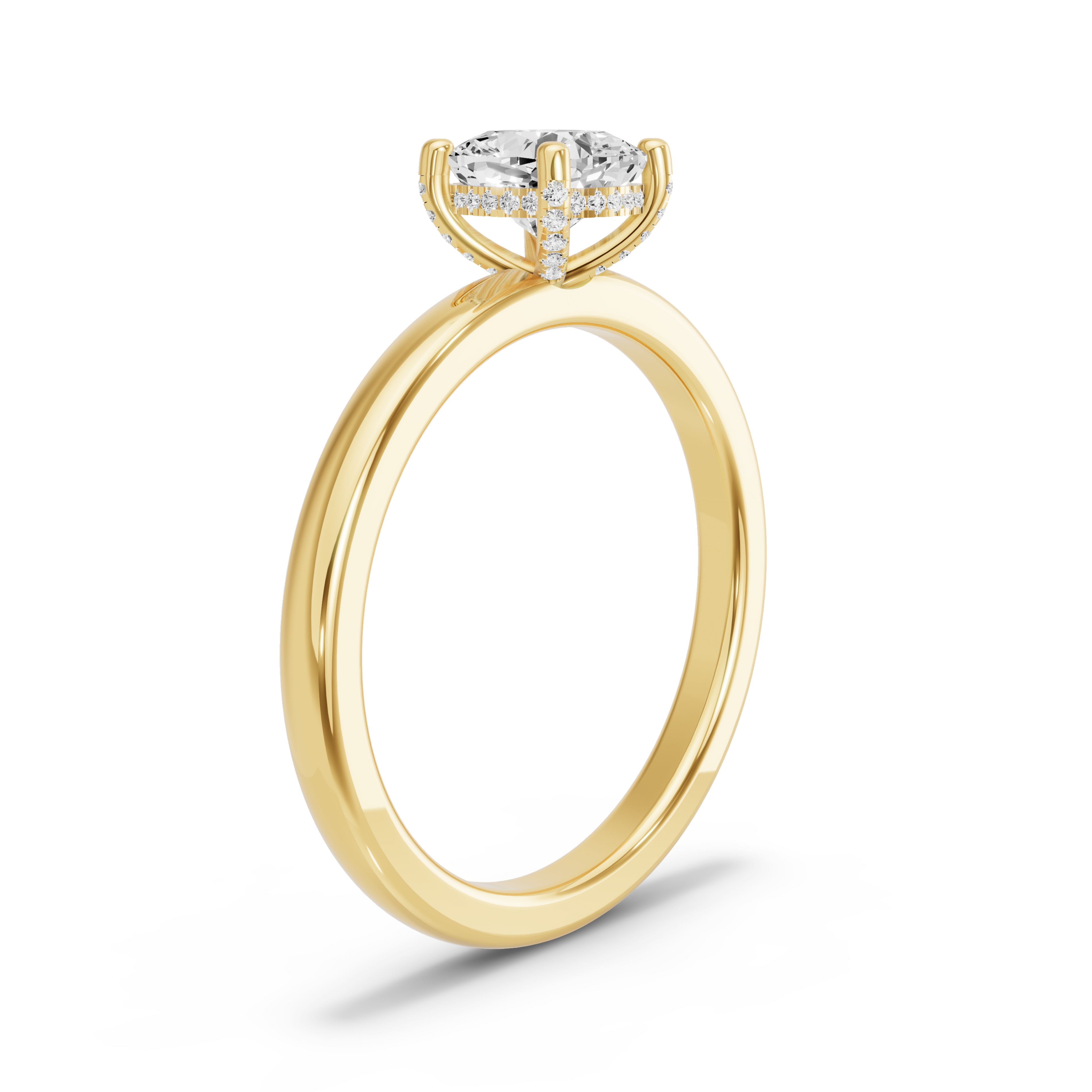 Image for Square Cushion Pave Basket Ring with Solitaire band in 18K Yellow Gold