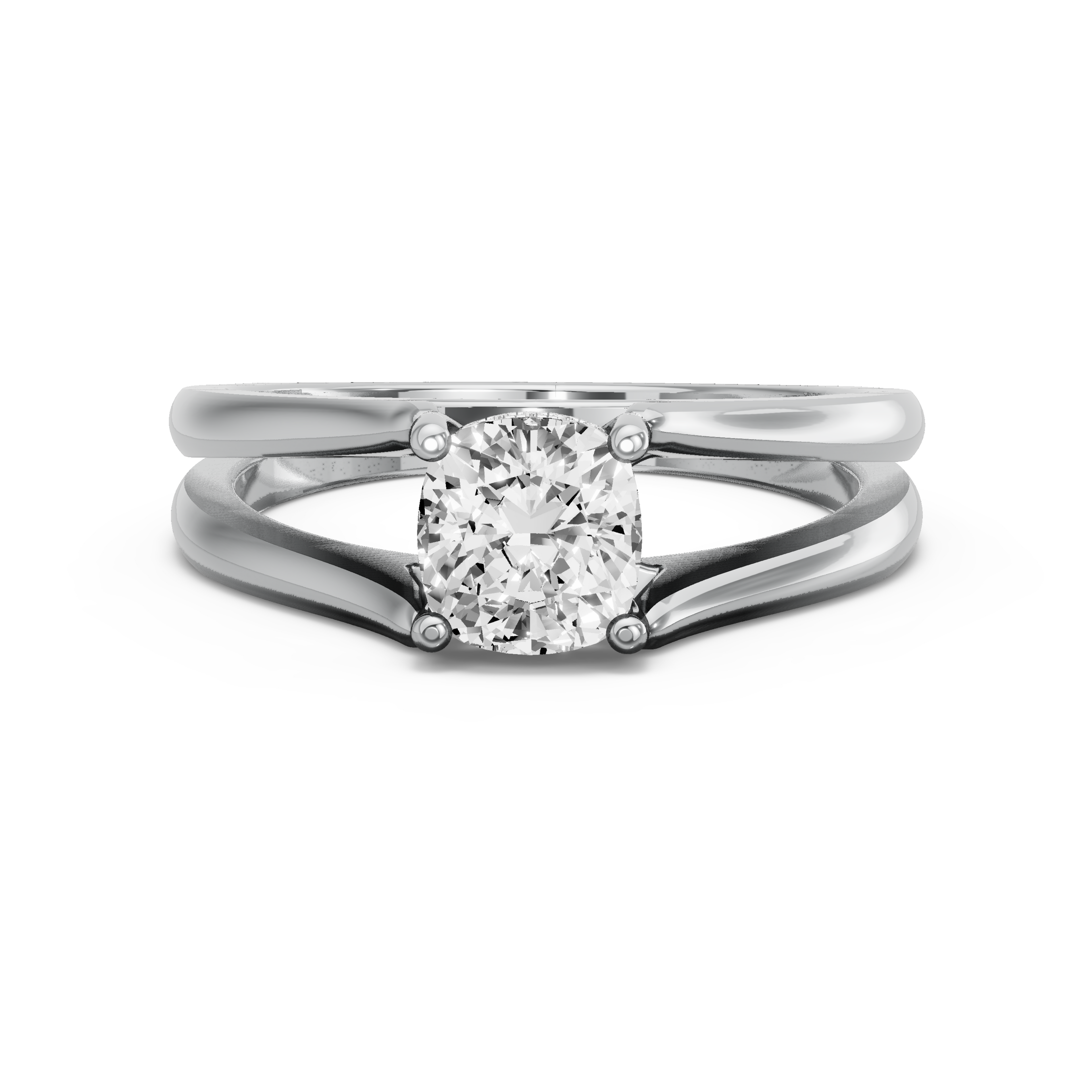 Image for Square Cushion Pave Basket Ring with Split Ring Solitaire band in 18K White Gold