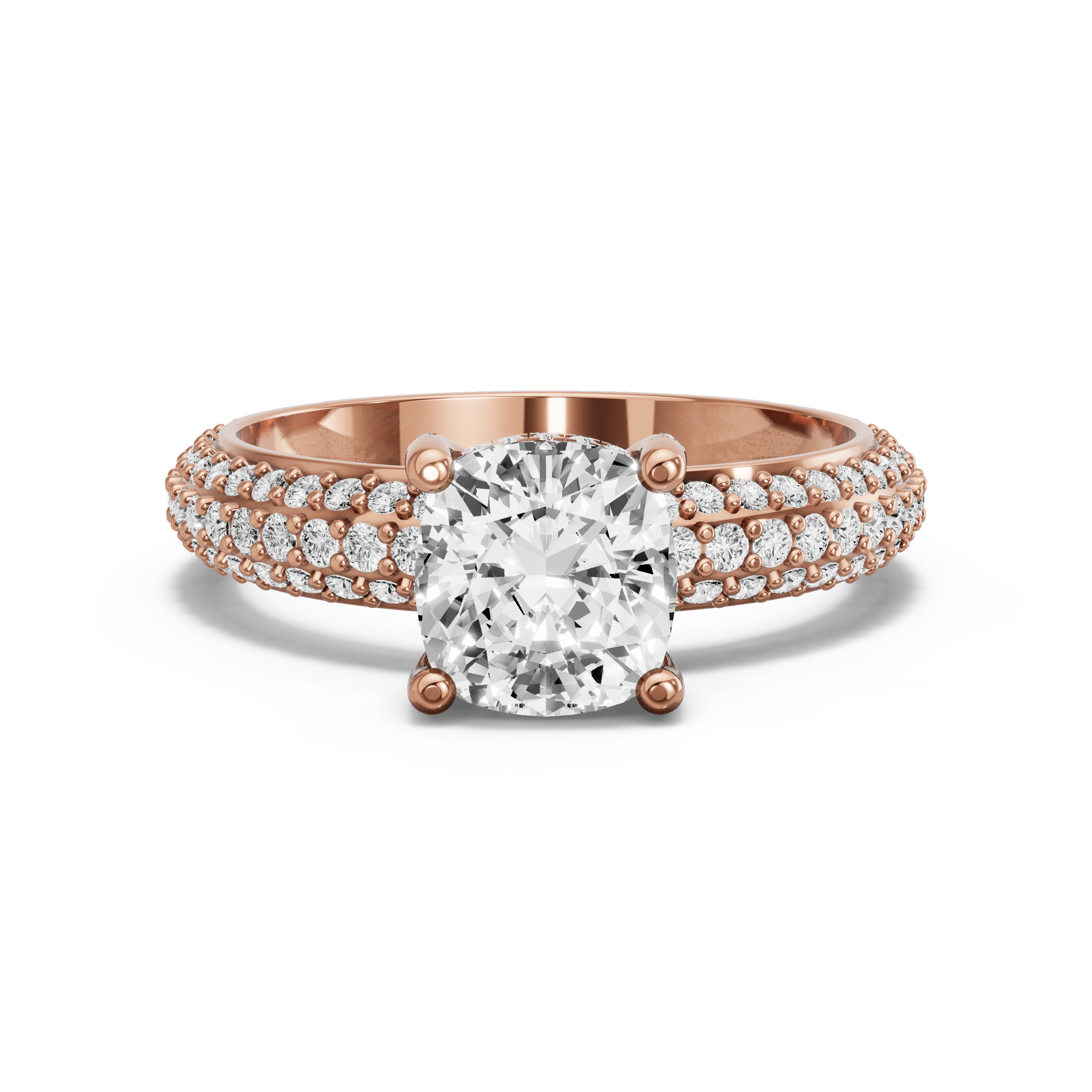 Image for Square Cushion Pave Basket Ring with Triple Row Pave band in 18K Rose Gold