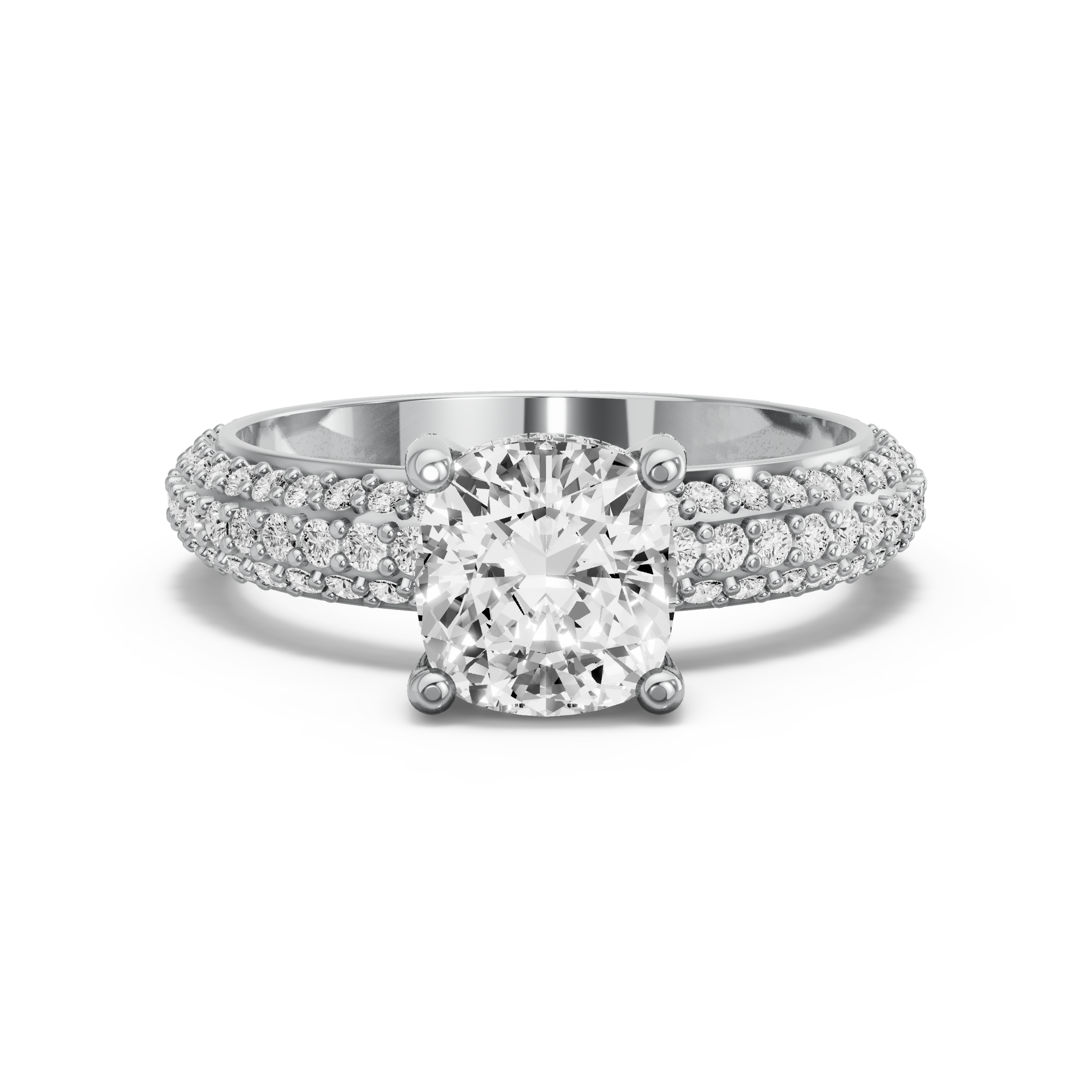 Image for Square Cushion Pave Basket Ring with Triple Row Pave band in 10K White Gold