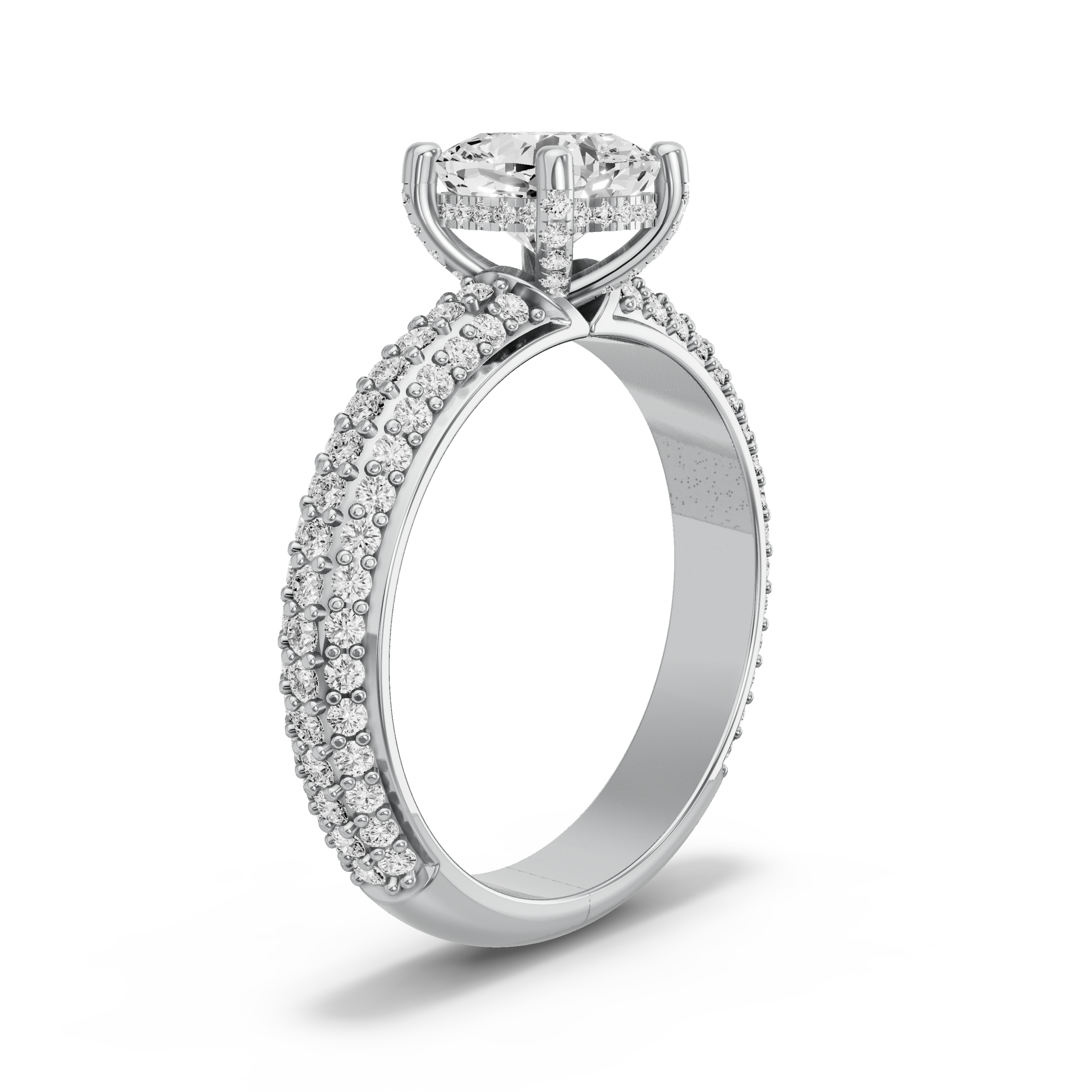 Image for Square Cushion Pave Basket Ring with Triple Row Pave band in 14K White Gold