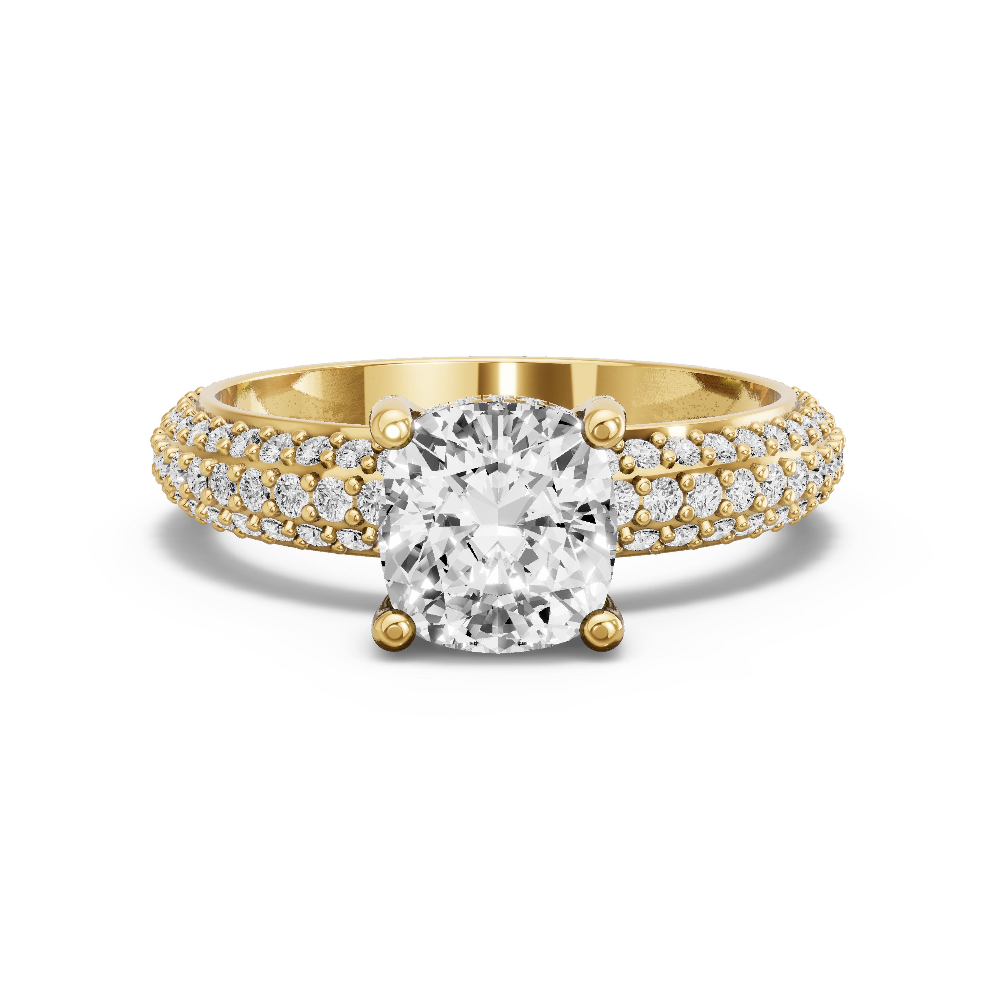 Image for Square Cushion Pave Basket Ring with Triple Row Pave band in 18K Yellow Gold