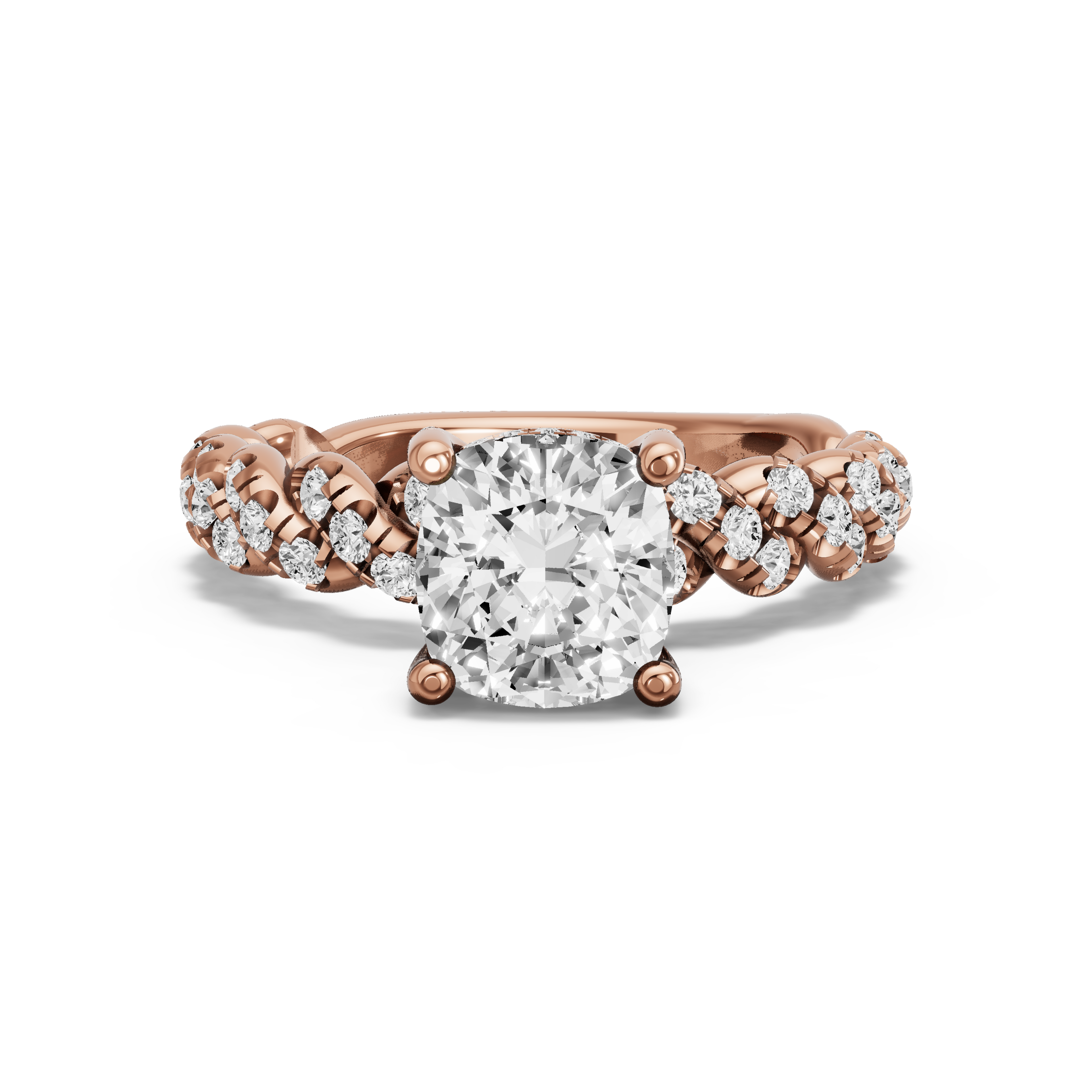 Image for Square Cushion Pave Basket Ring with Twist Pave band in 10K Rose Gold