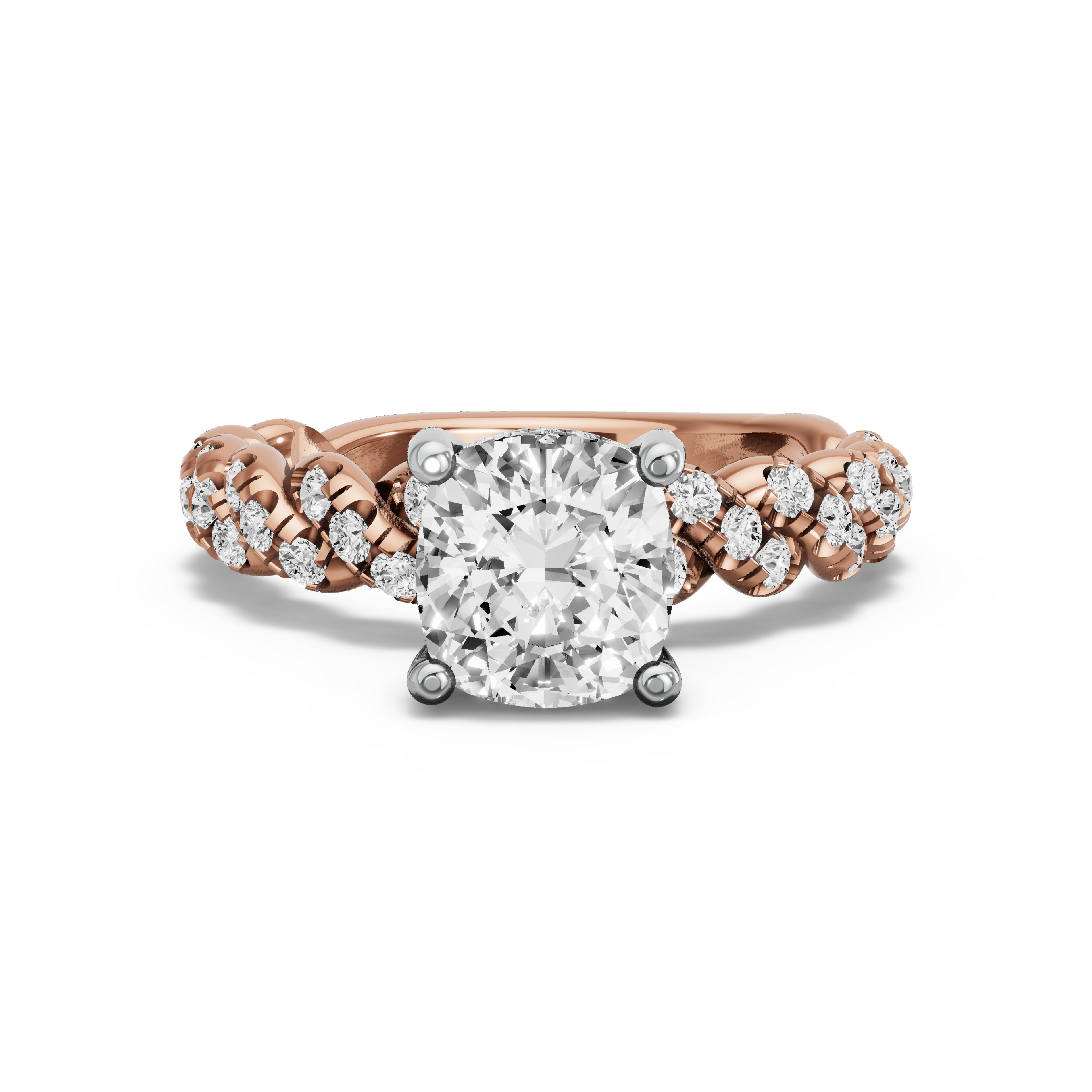 Image for Square Cushion Pave Basket Ring with Twist Pave band in 10K Two Tone Rose Gold