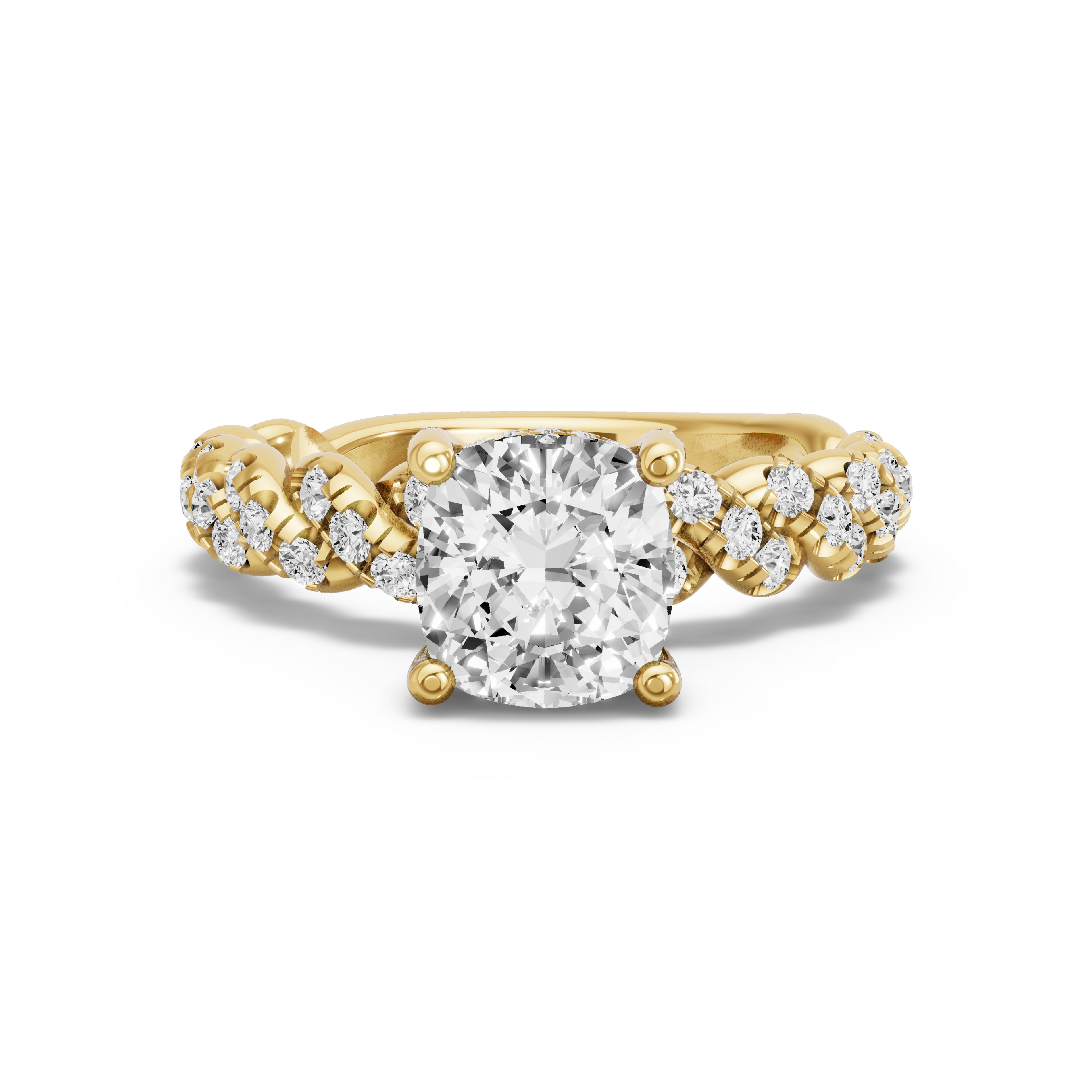 Image for Square Cushion Pave Basket Ring with Twist Pave band in 14K Yellow Gold