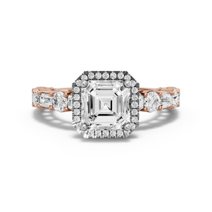 Image for Asscher Pave Halo Ring with Alternating Baguette band