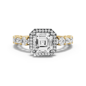 Image for Asscher Pave Halo Ring with Alternating Baguette band